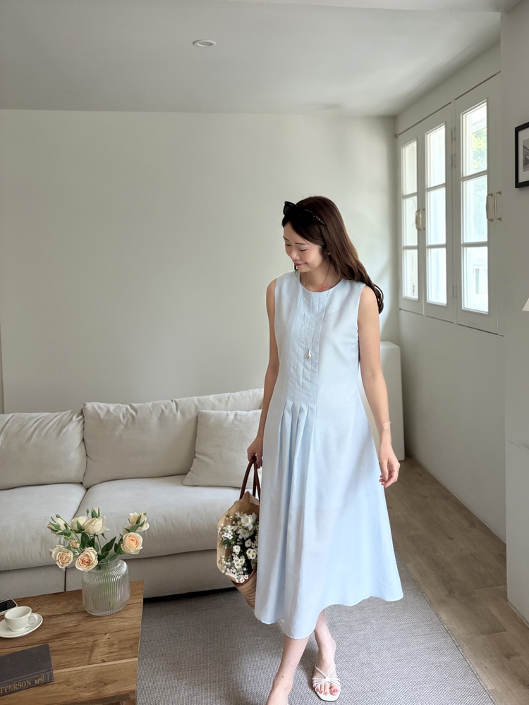 Linen Pintuck Dress (Blue)