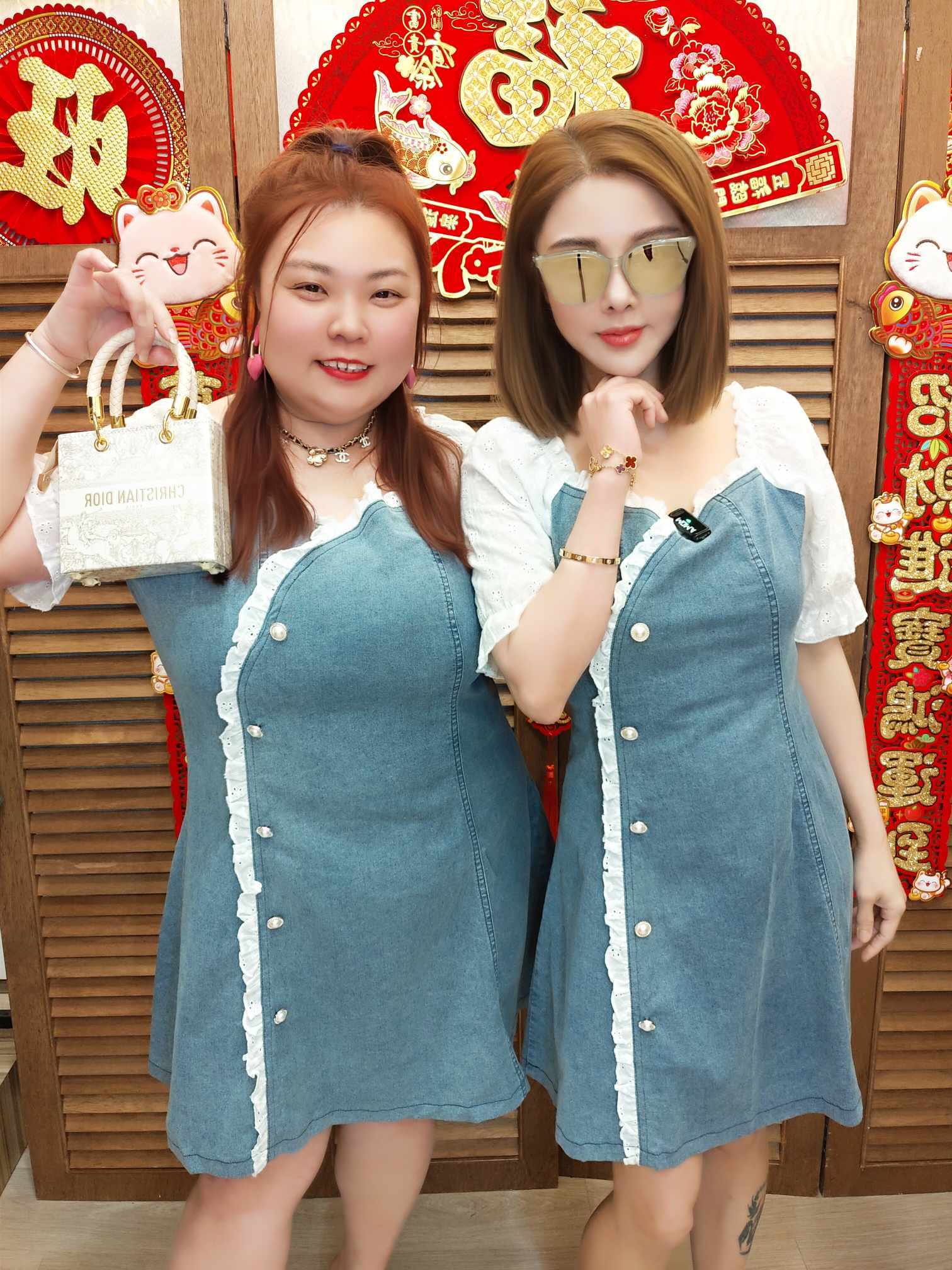 TW#5181 蕾丝拼接牛仔连衣裙