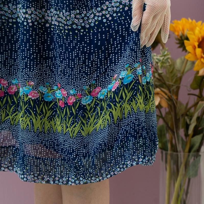 Vintage Japanese Spring Flower Field Pattern Chiffon Summer Dress (MT1840-5)