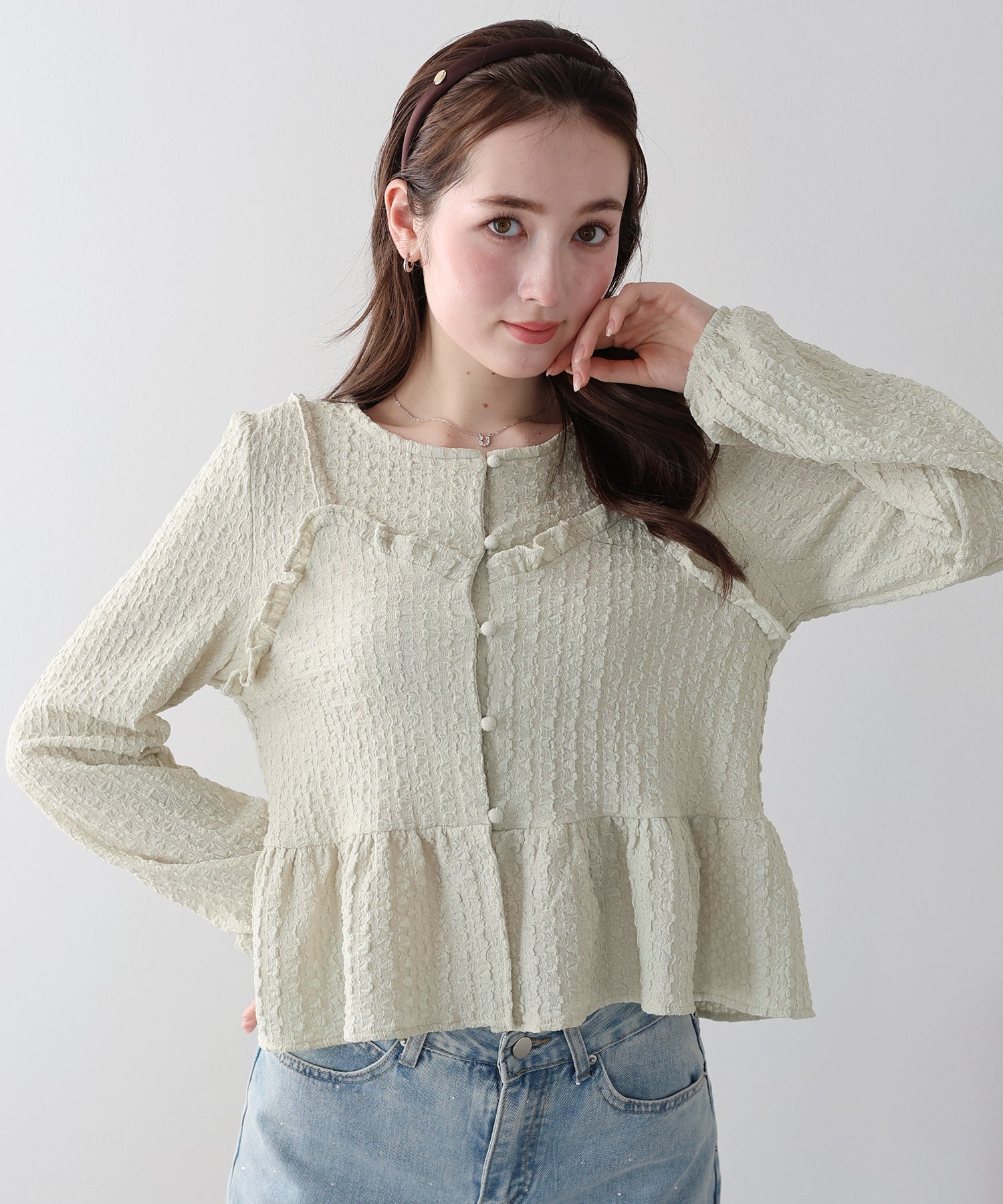 <JP> Pokopoko Textured Ruffles Top (假兩件) * 3色入 <預購>