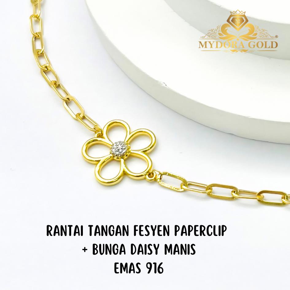MYDORA Rantai Tangan Fesyen Paperclip + Bunga Daisy Manis l EMAS 916/22K