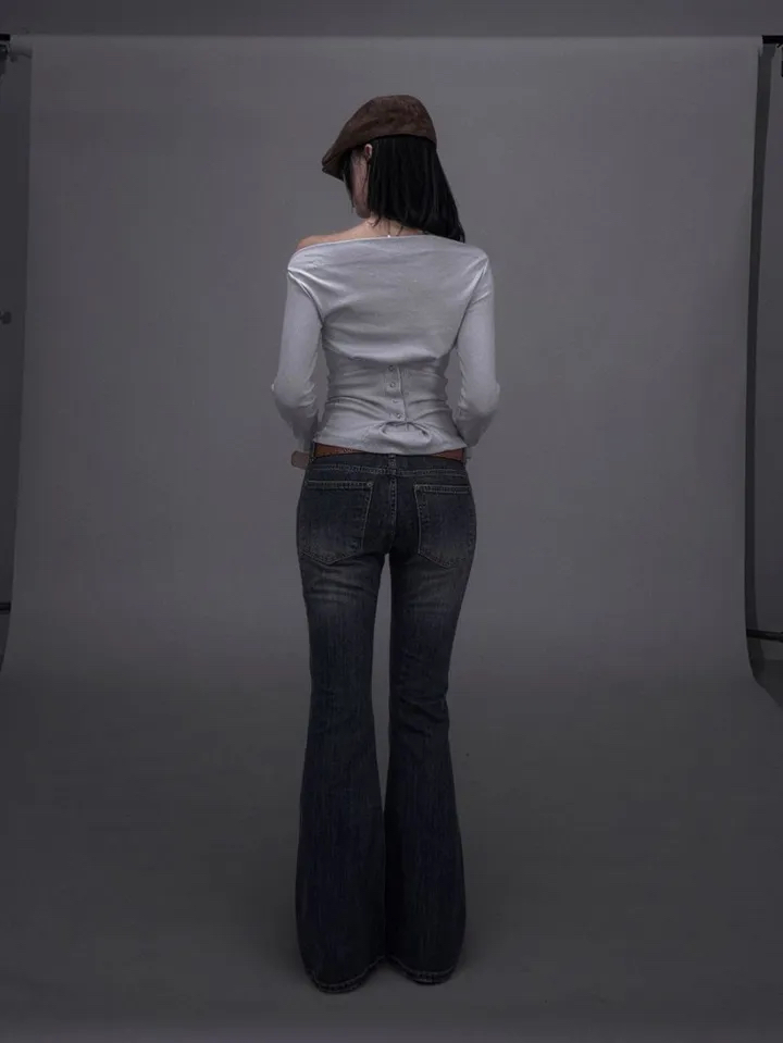 Washed Low-Rise Bootcut Denim