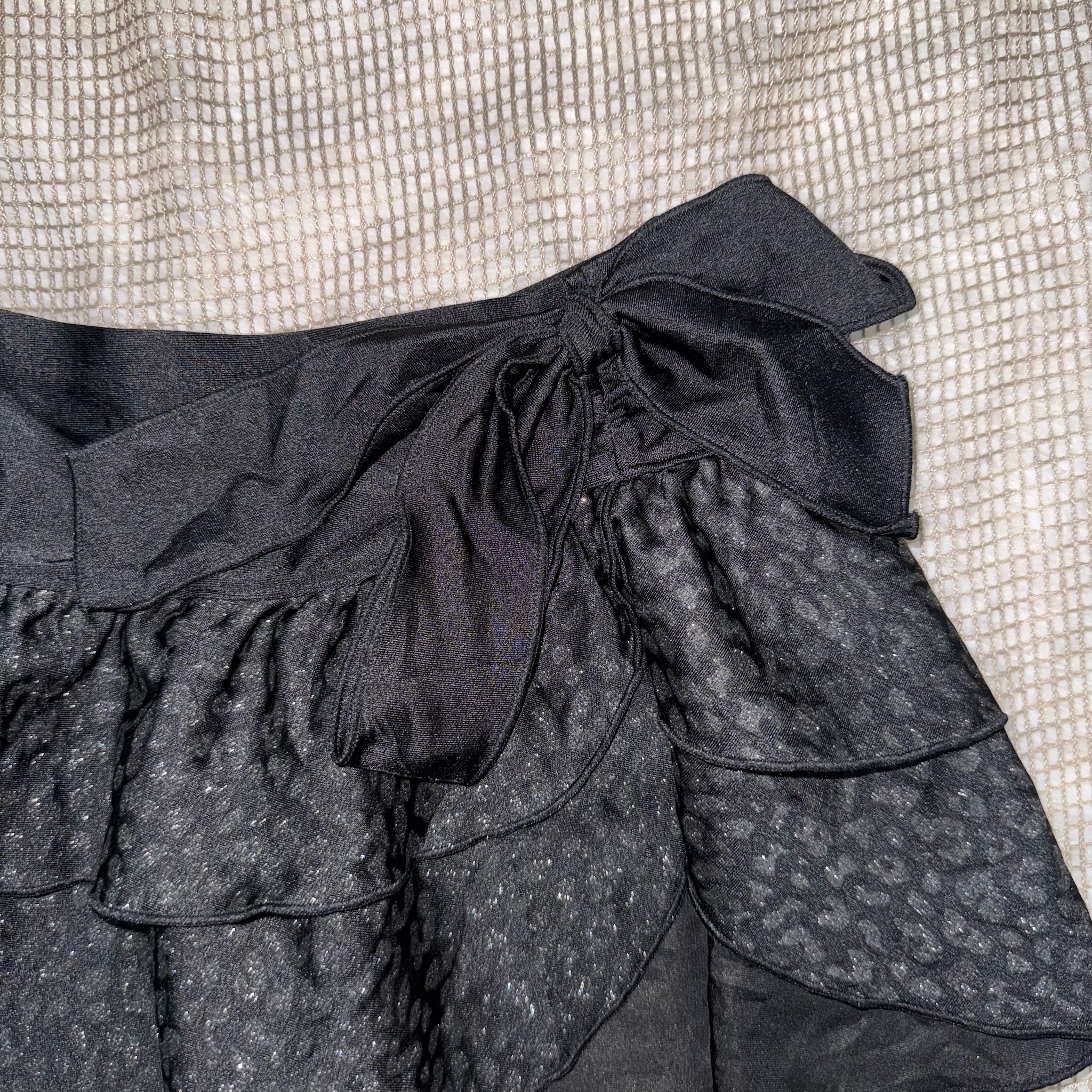 Black Glitter Lace Wrap Mini Skirt