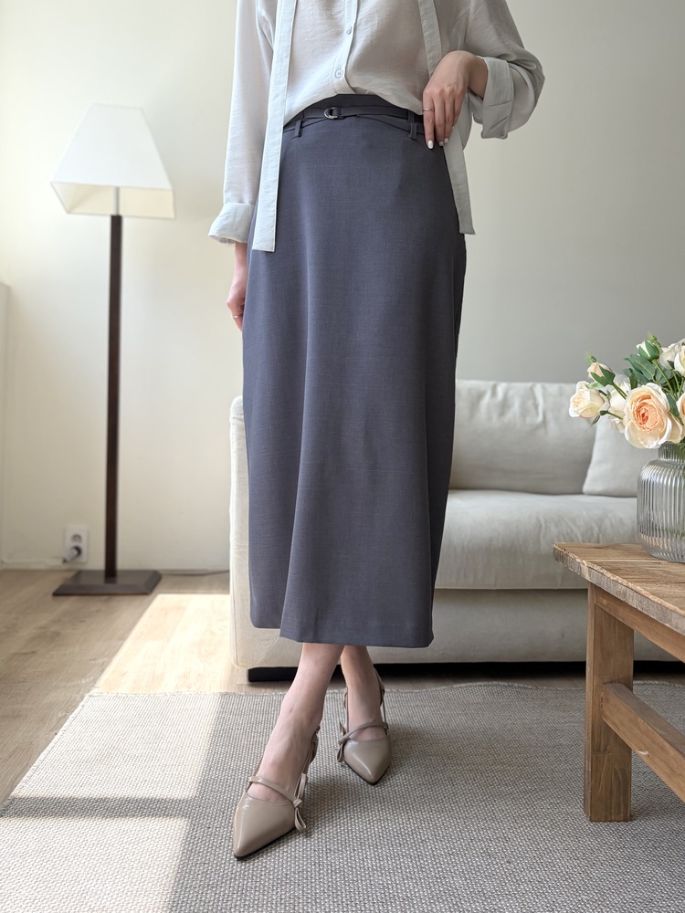 Colette Layered Belted Skirt (Charcoal)