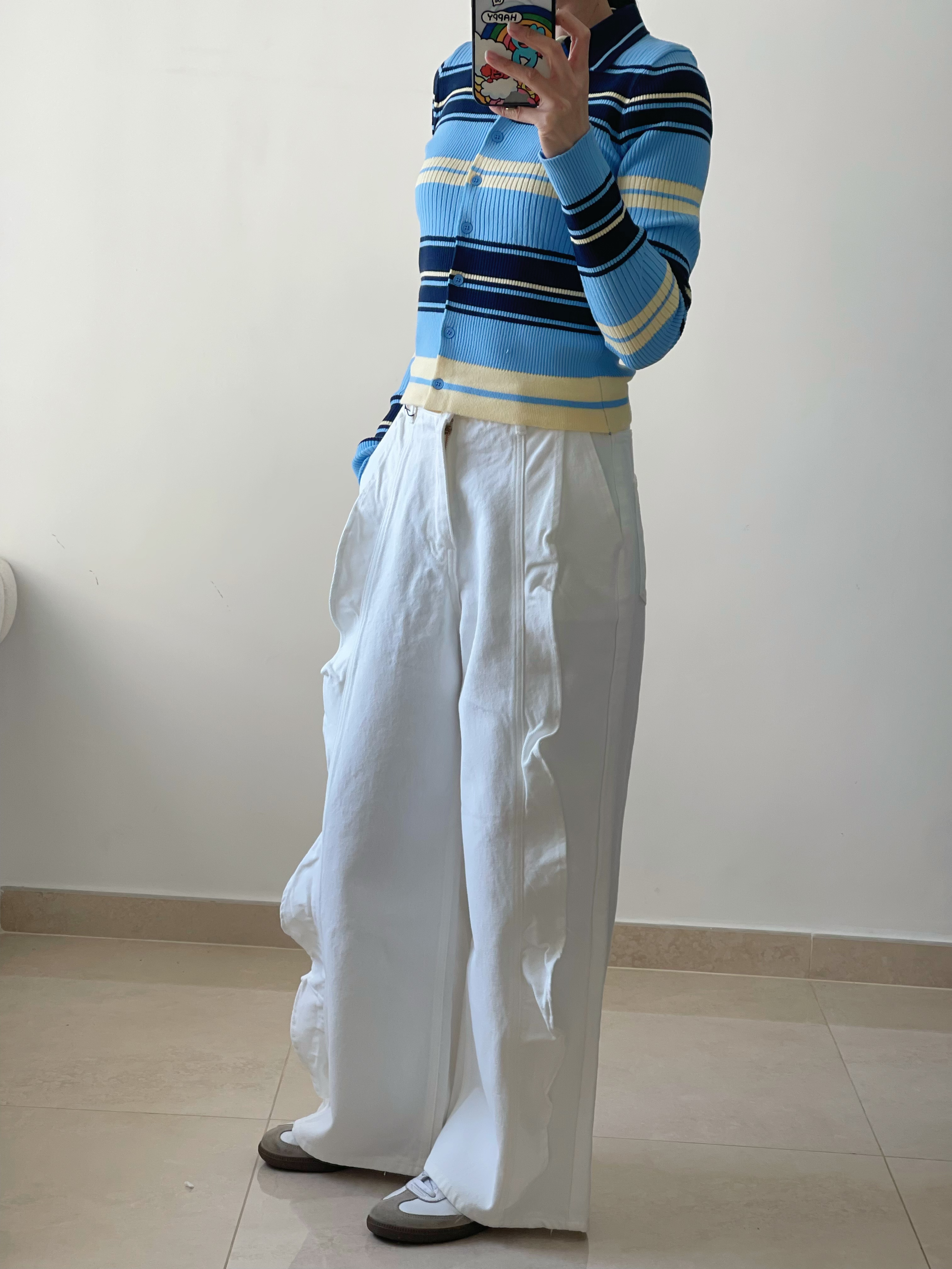 Retro rainbain ribbed knit top