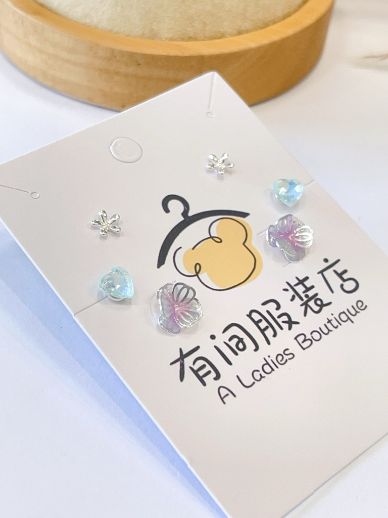 炫彩花朵爱心耳环套装