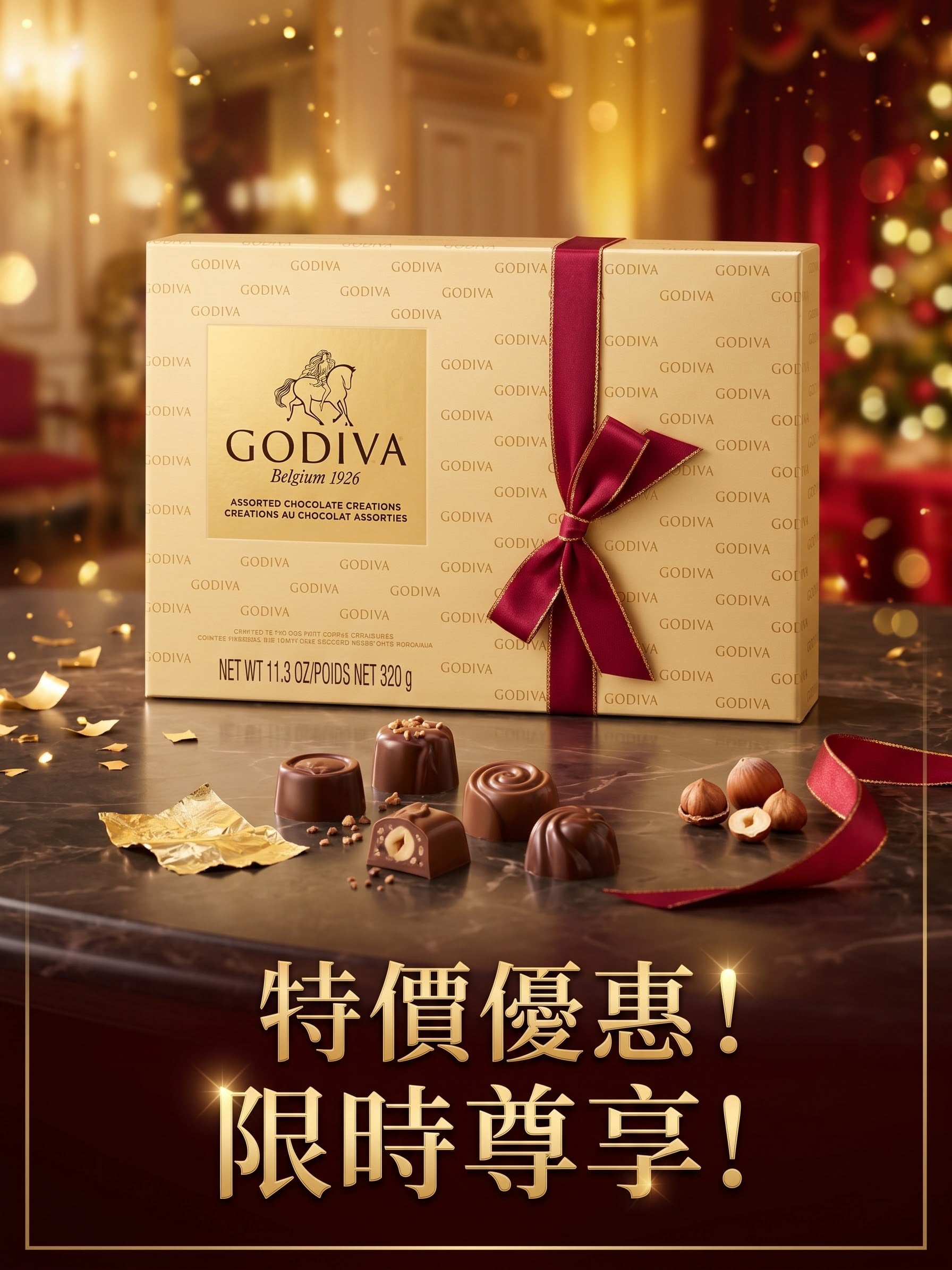 GODIVA GOLDMARK 頂級綜合巧克力節慶緞帶禮盒 - 320g