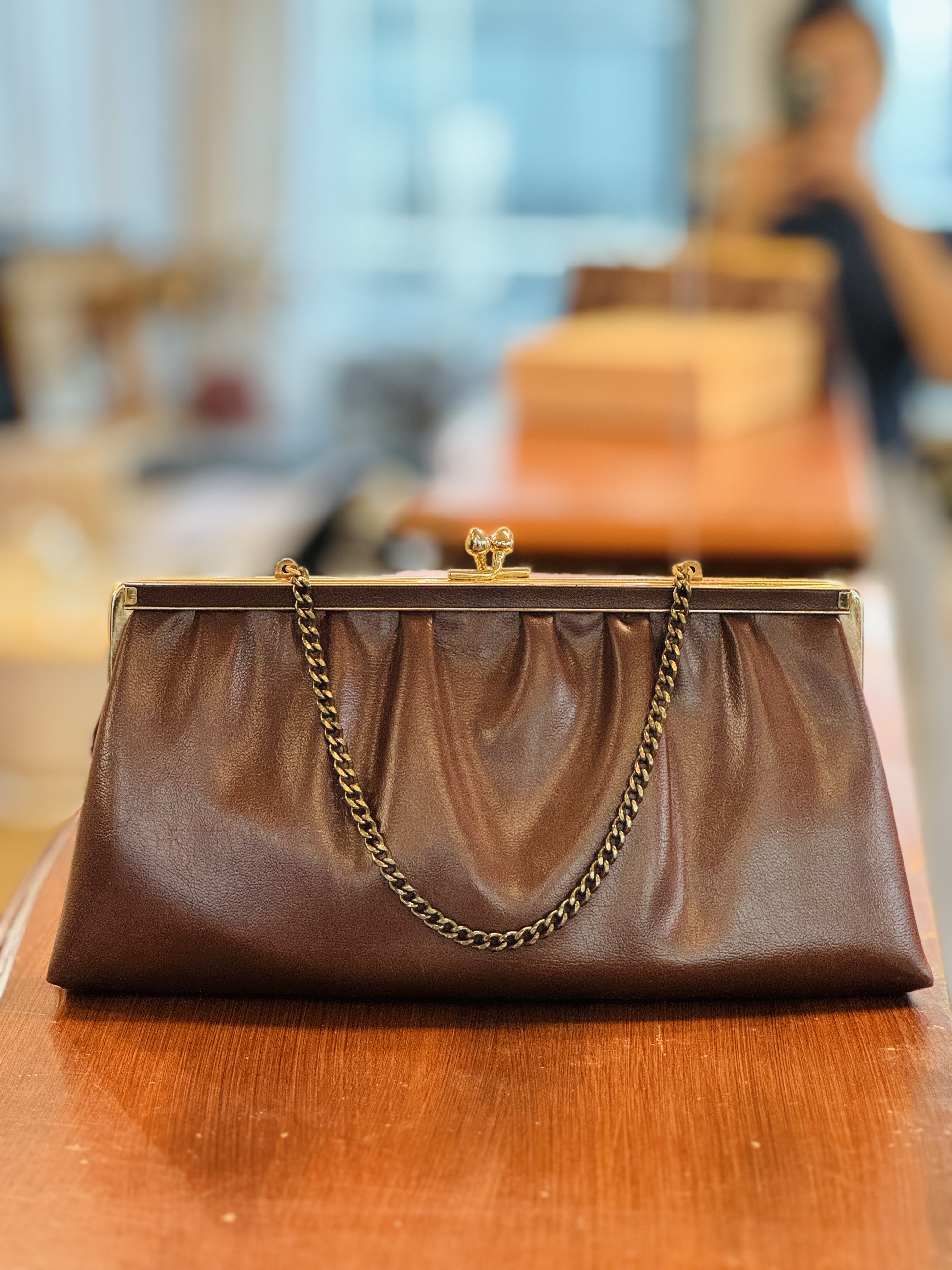 Vintage C.a. 1970s Andé Brown Faux leather Two-Way Clutch/Handbag (MT2498)