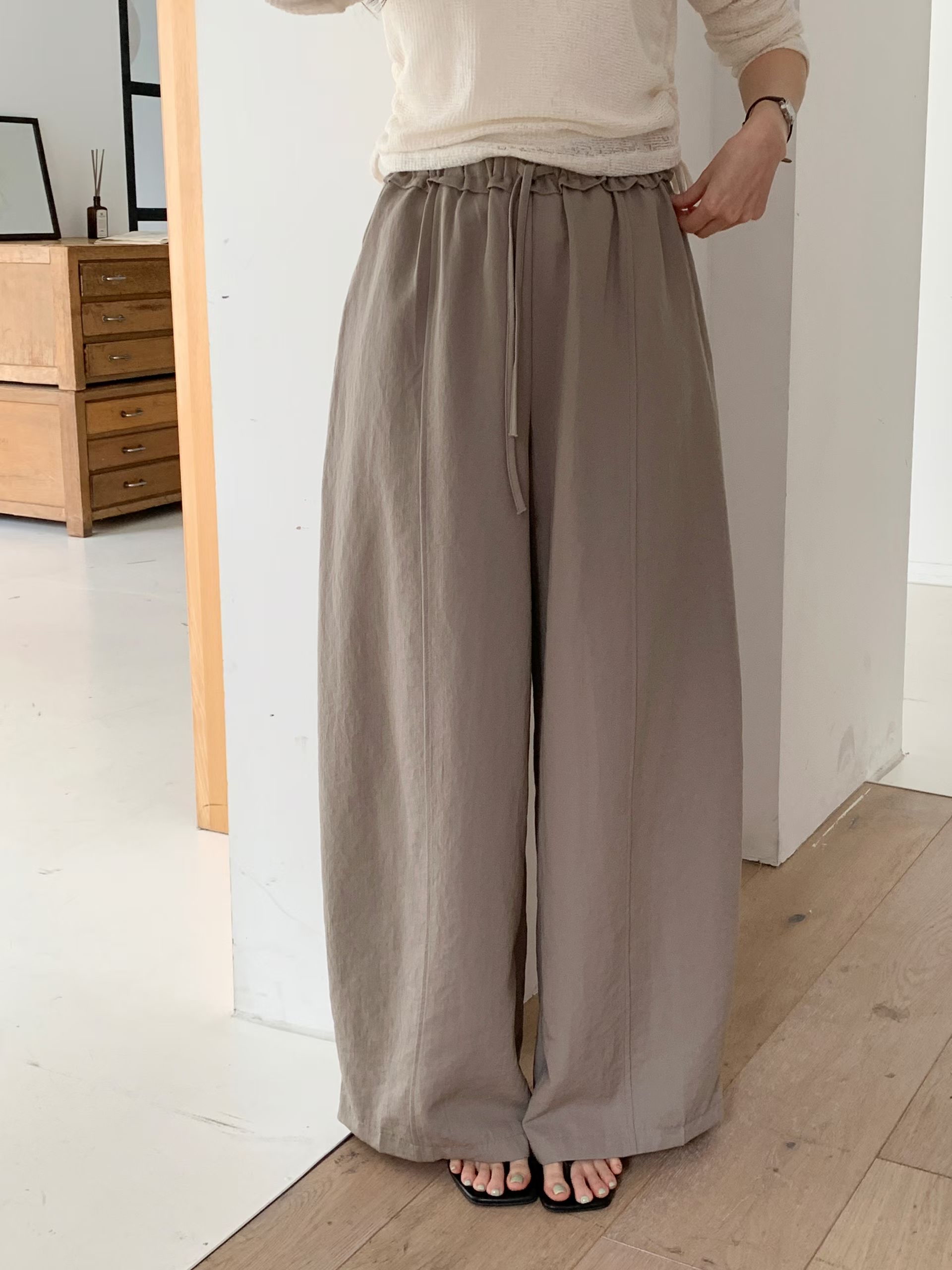 CT21 韓系抽繩鬆緊高腰闊腿褲