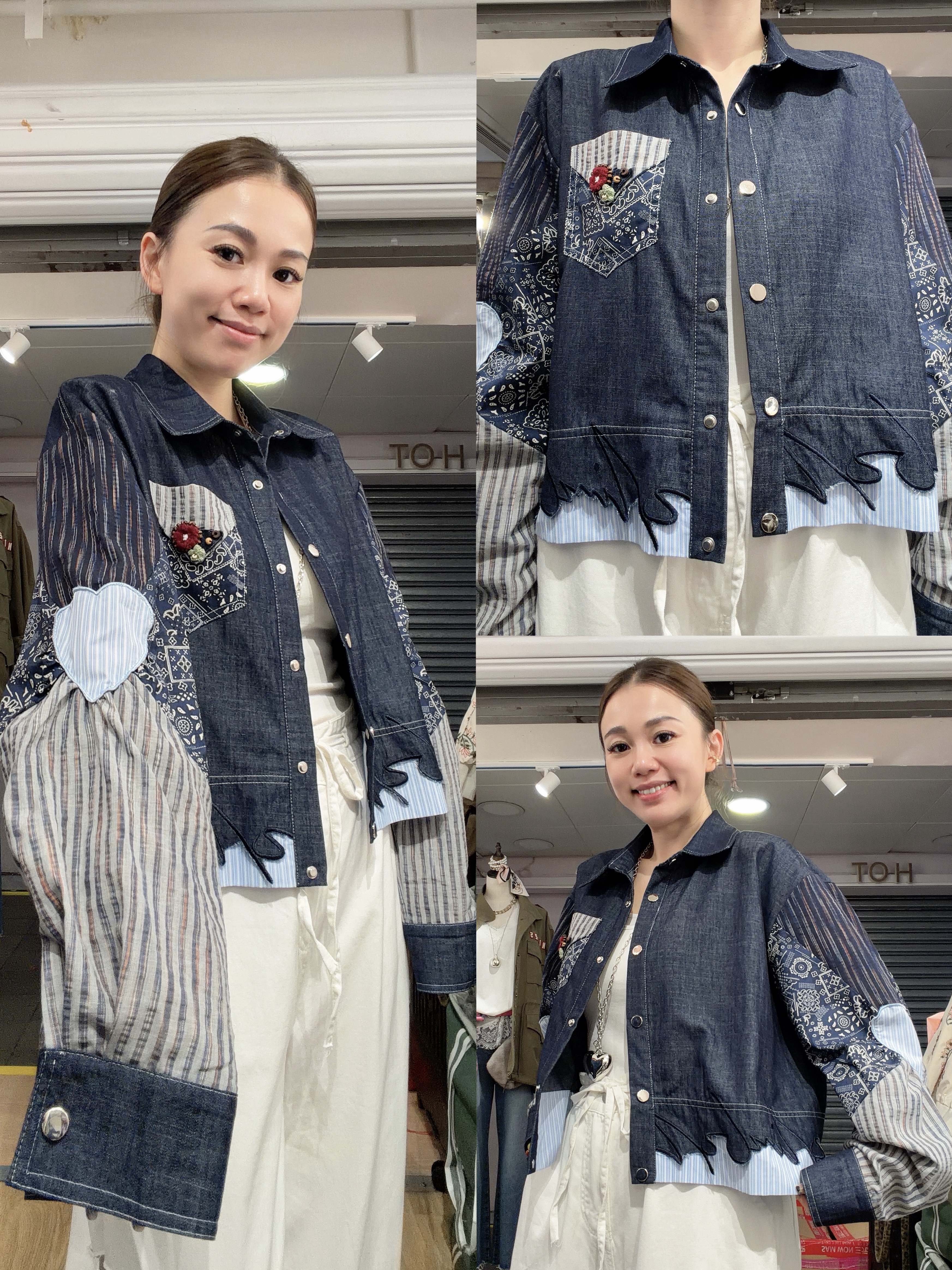 JJ36-拼布刺繡薄牛仔兩著top