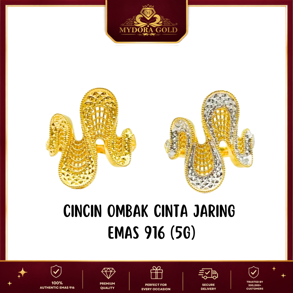 MYDORA Cincin Ombak Cinta Jaring (5G) | EMAS 916/22K