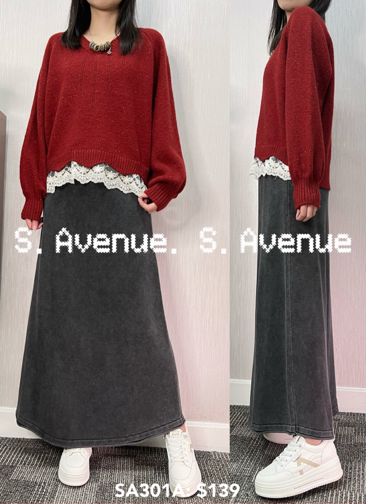 SA301A: 長袖燈籠袖V領腳lace冷衫