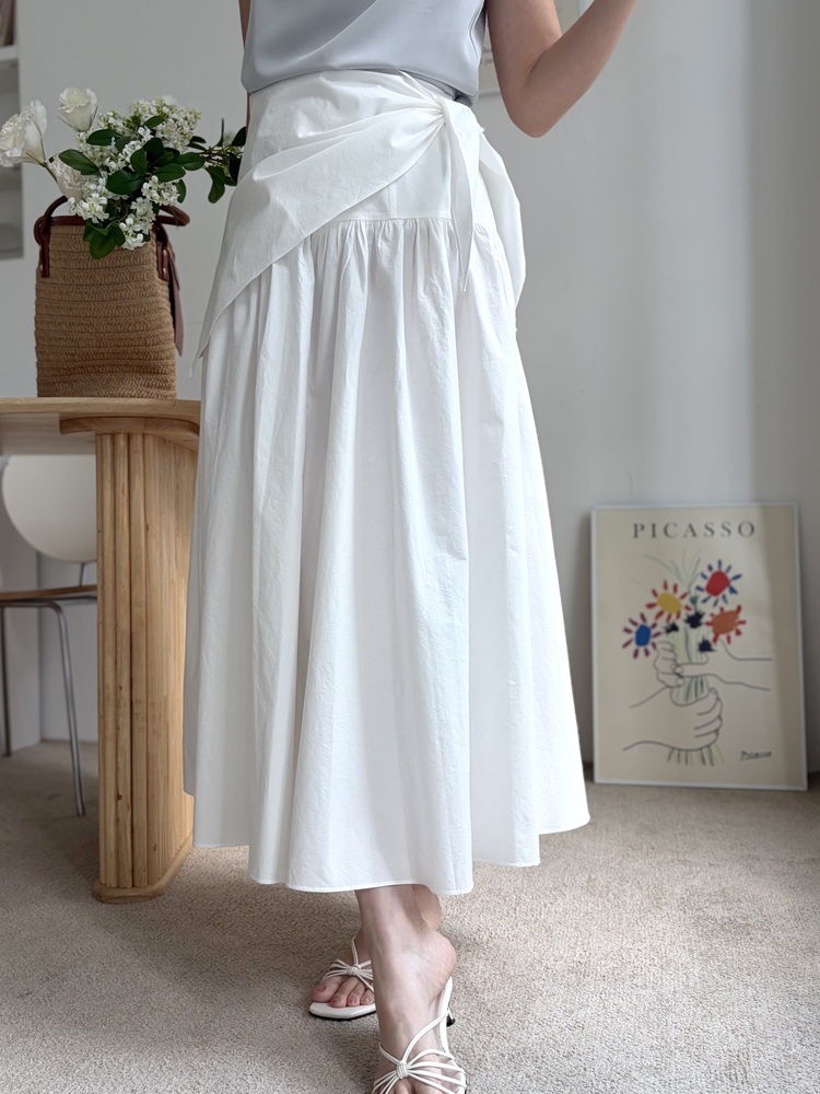 Wrap-Waist Flare Skirt (White)