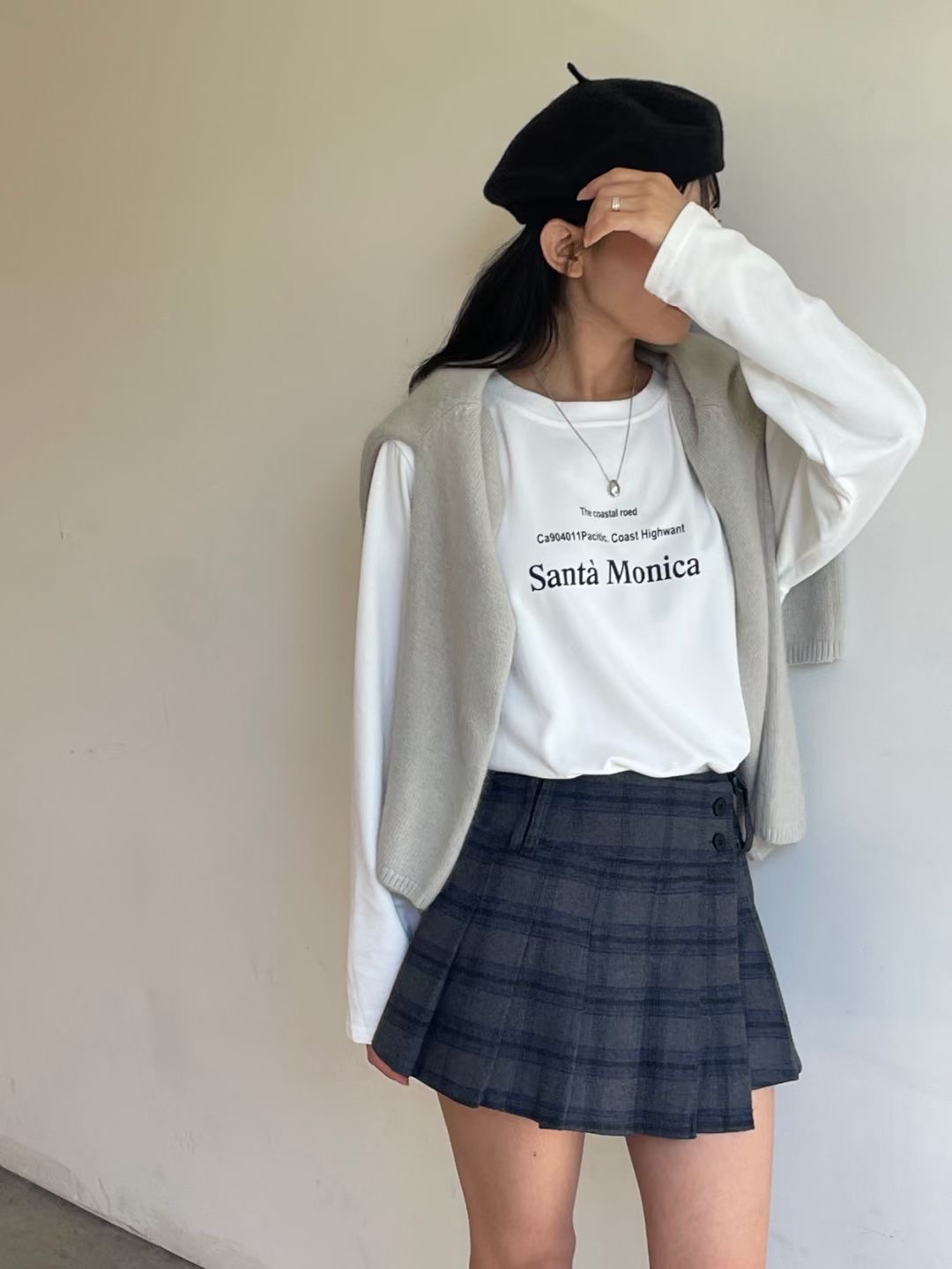 【 Goodbye Winter💙不規則雙鈕扣設計！混色格紋裙🤳🏻】 Blue Valentine Checked Skirt 