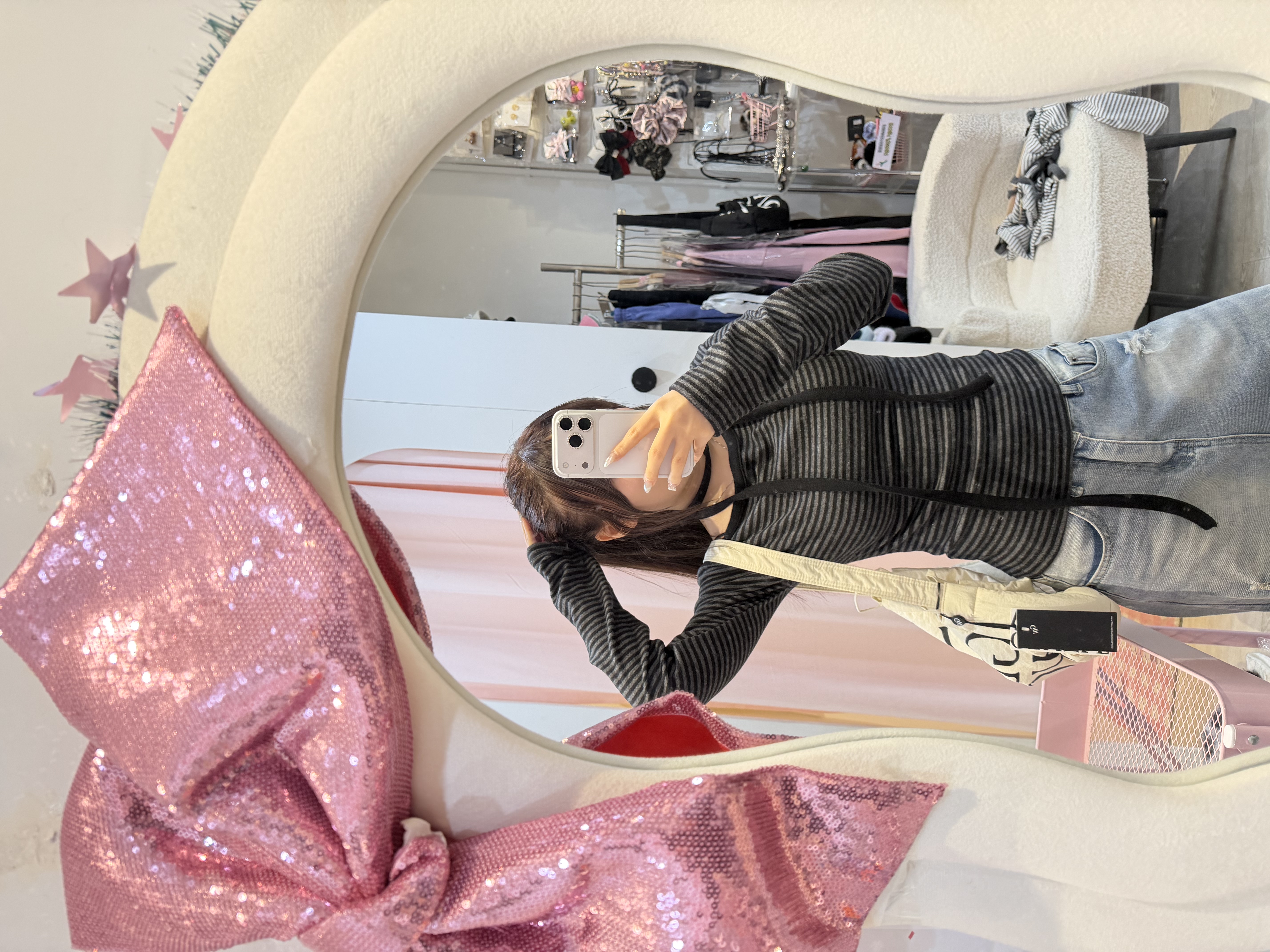 已售罄❌韓國間條露膊長袖Top + 掛頸繩