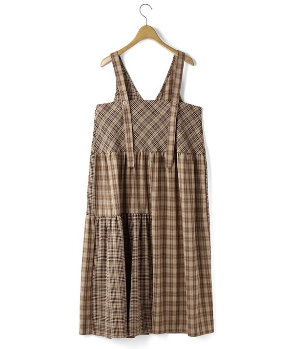 混搭格紋無袖連身裙 - 2026 流行穿搭  女士連身裙 春夏時尚穿搭 成人休閒 日常穿搭 易於配搭 日本直送   #JP-I-260019