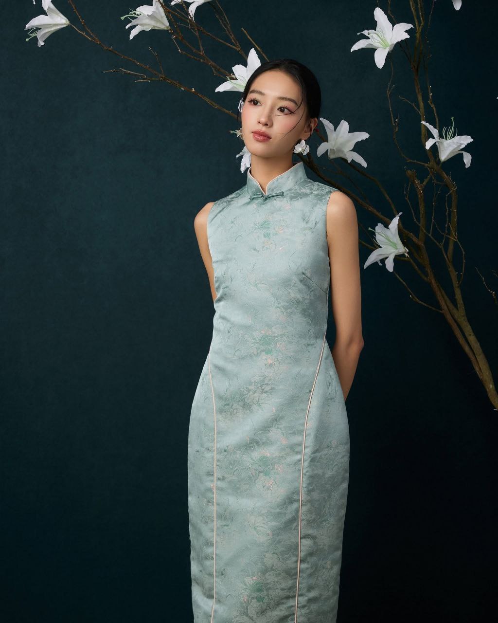 无袖露腰旗袍连身裙 D0101