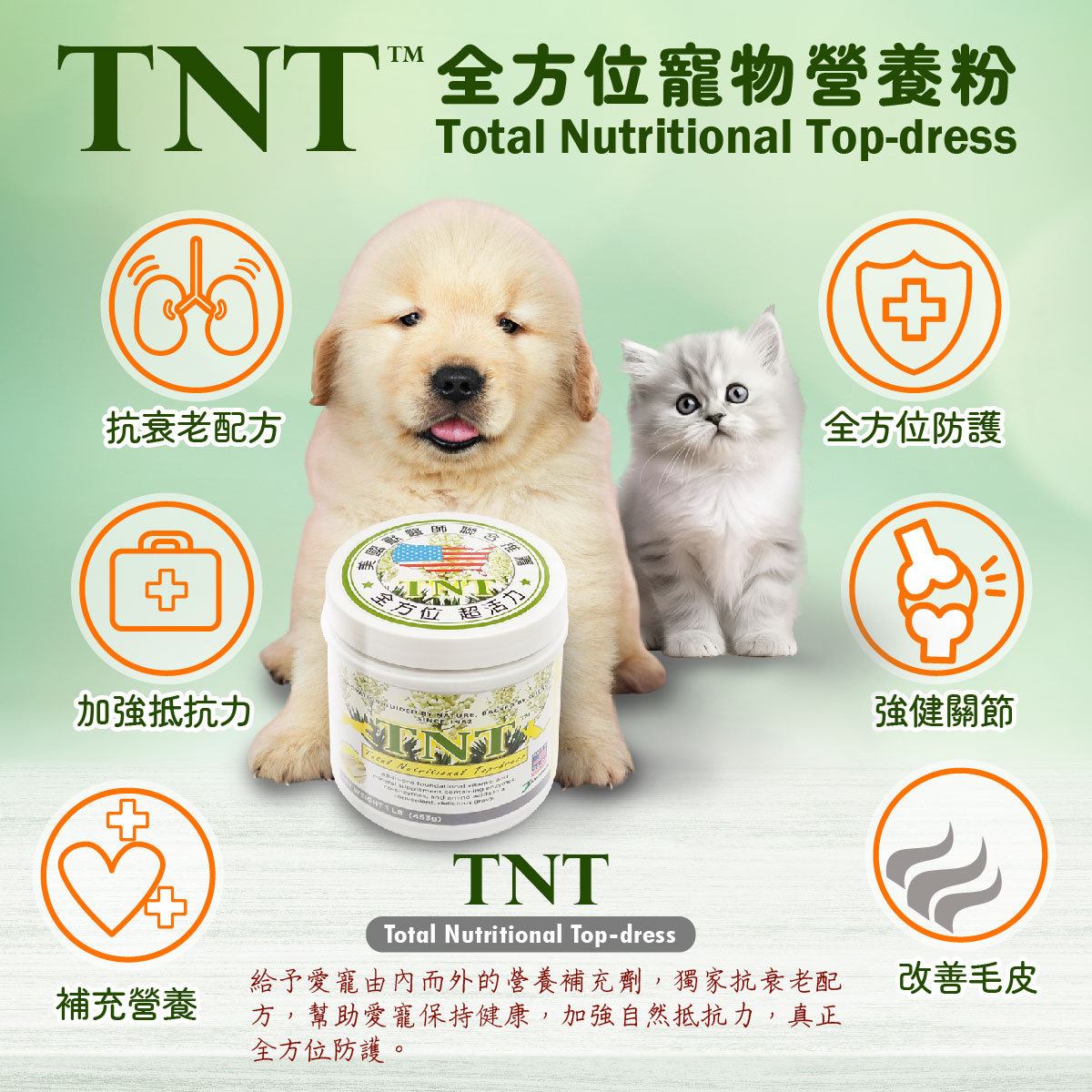 美國TNT超活力貓狗營養補充粉 1LB/453g