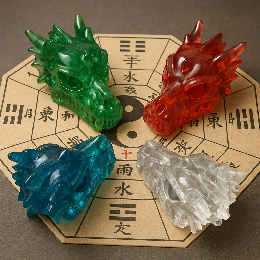 Depiction of crystal dragon skulls in a feng shui grid.
