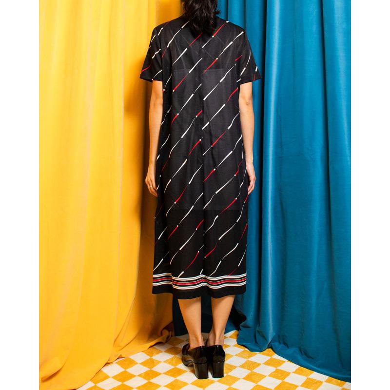 1970s American Sears The Fashion Place Tie Collar Loose Fit Dress (FK017)