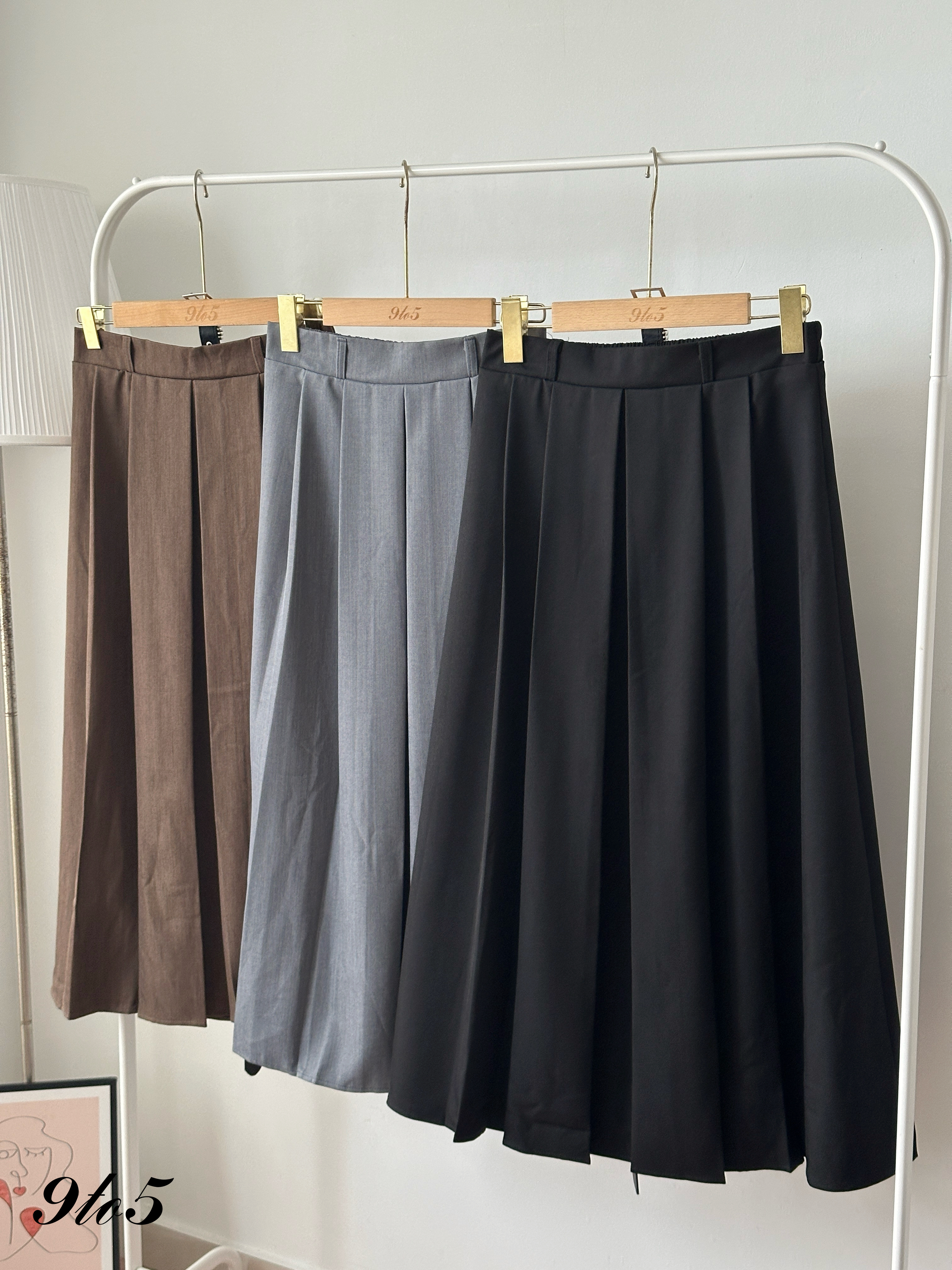S1998 A Line Pleated Long Skirt - 3 Colors 