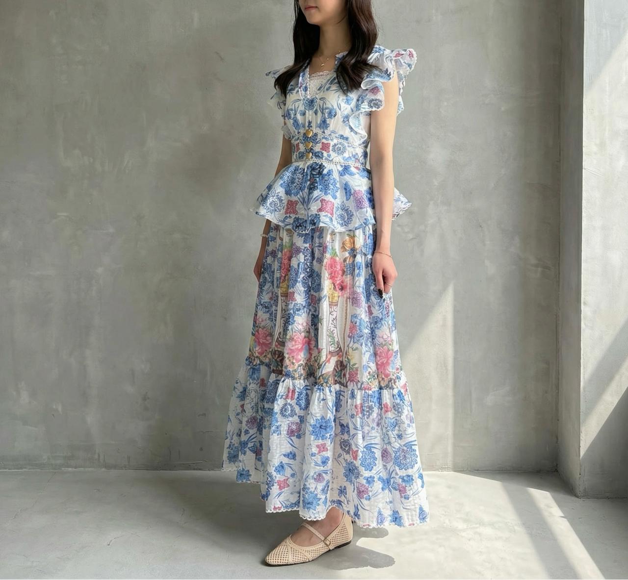 浪漫花卉印花連衣裙套裝