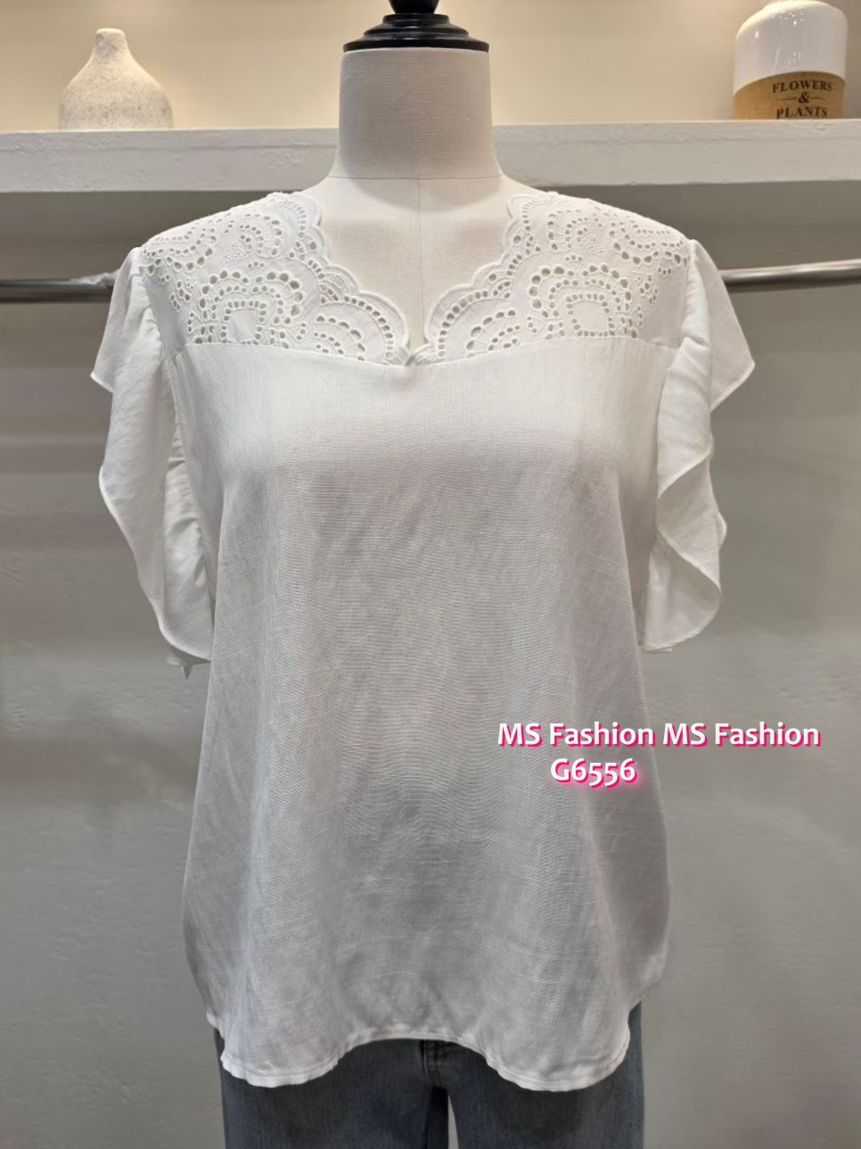 G6556 波浪通花V領top