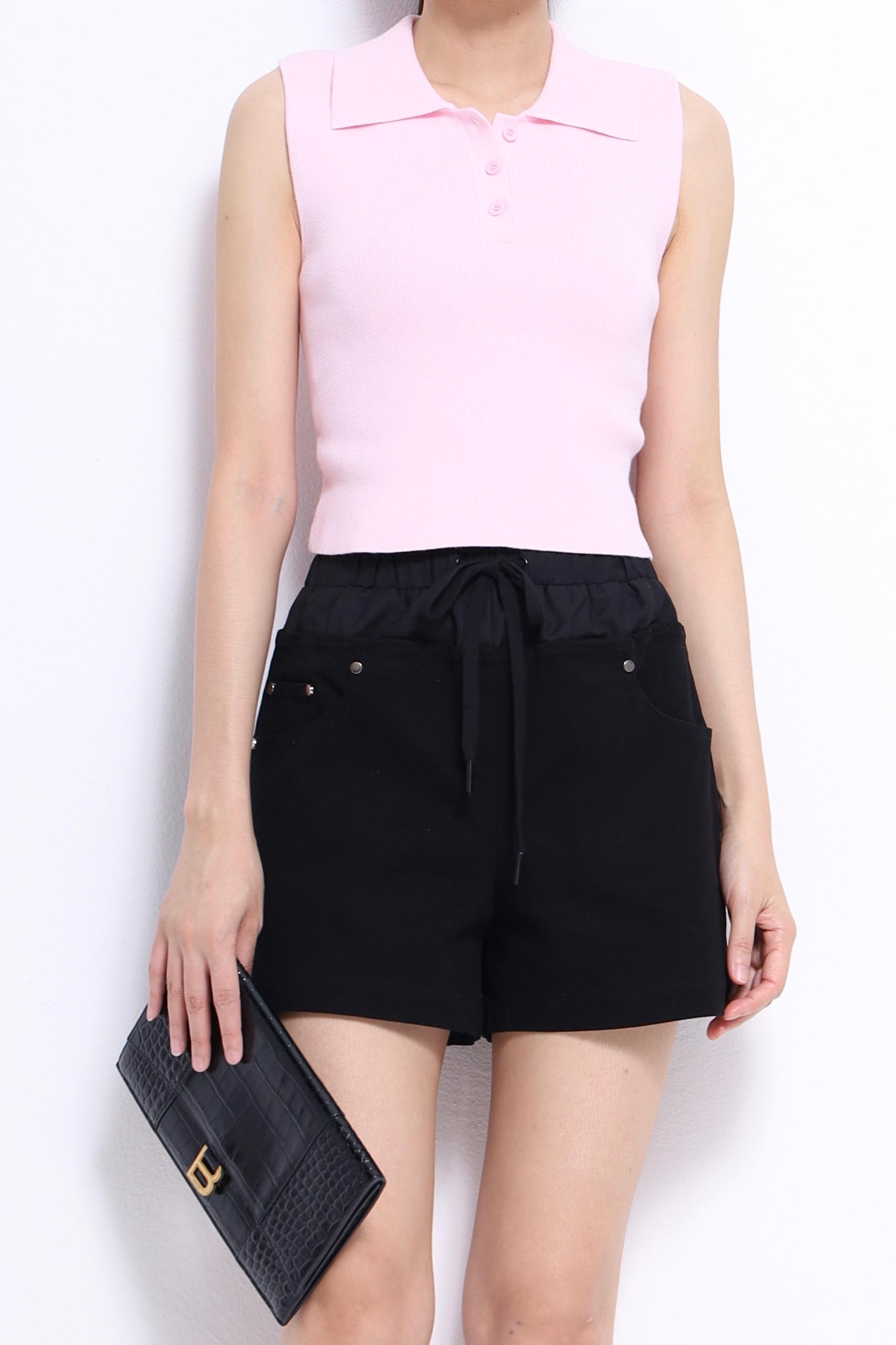 CB2760 SLLVLESS COLAR KNIT TOP