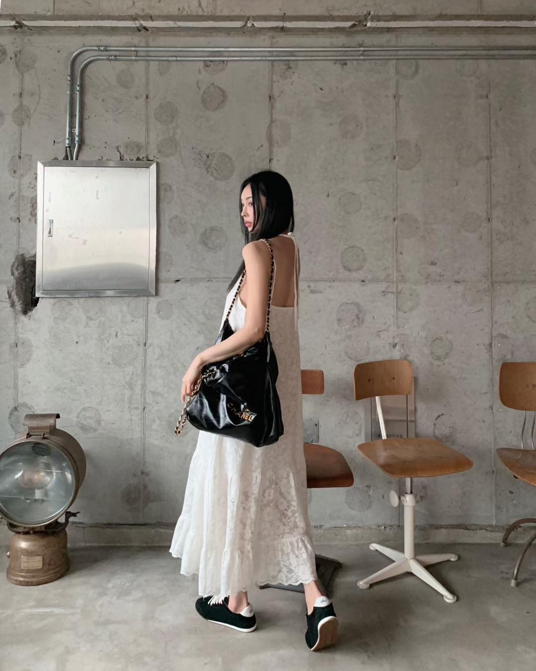 穿頸綁帶lace吊帶裙