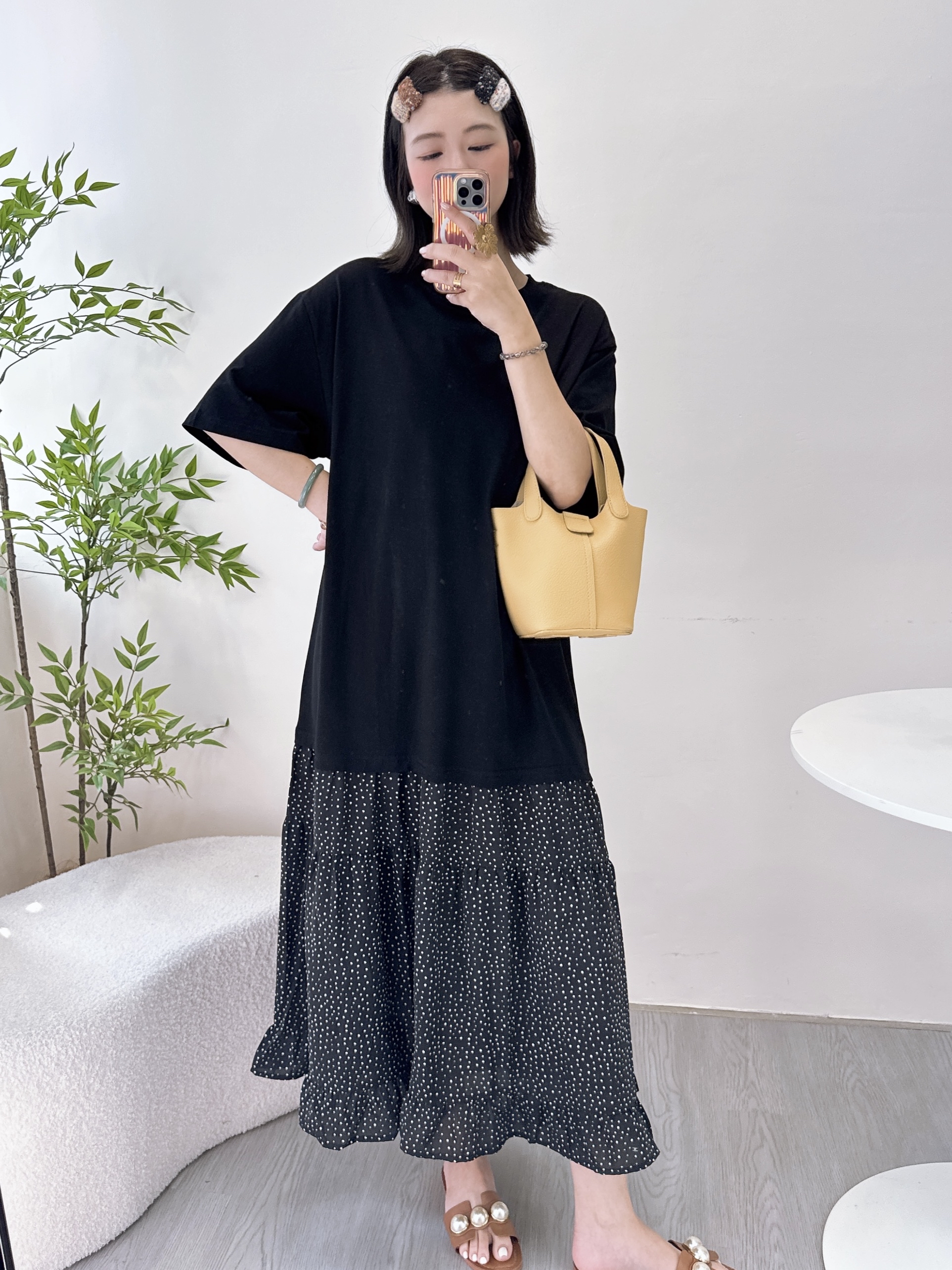 超美拼接碎花連身長裙 2色