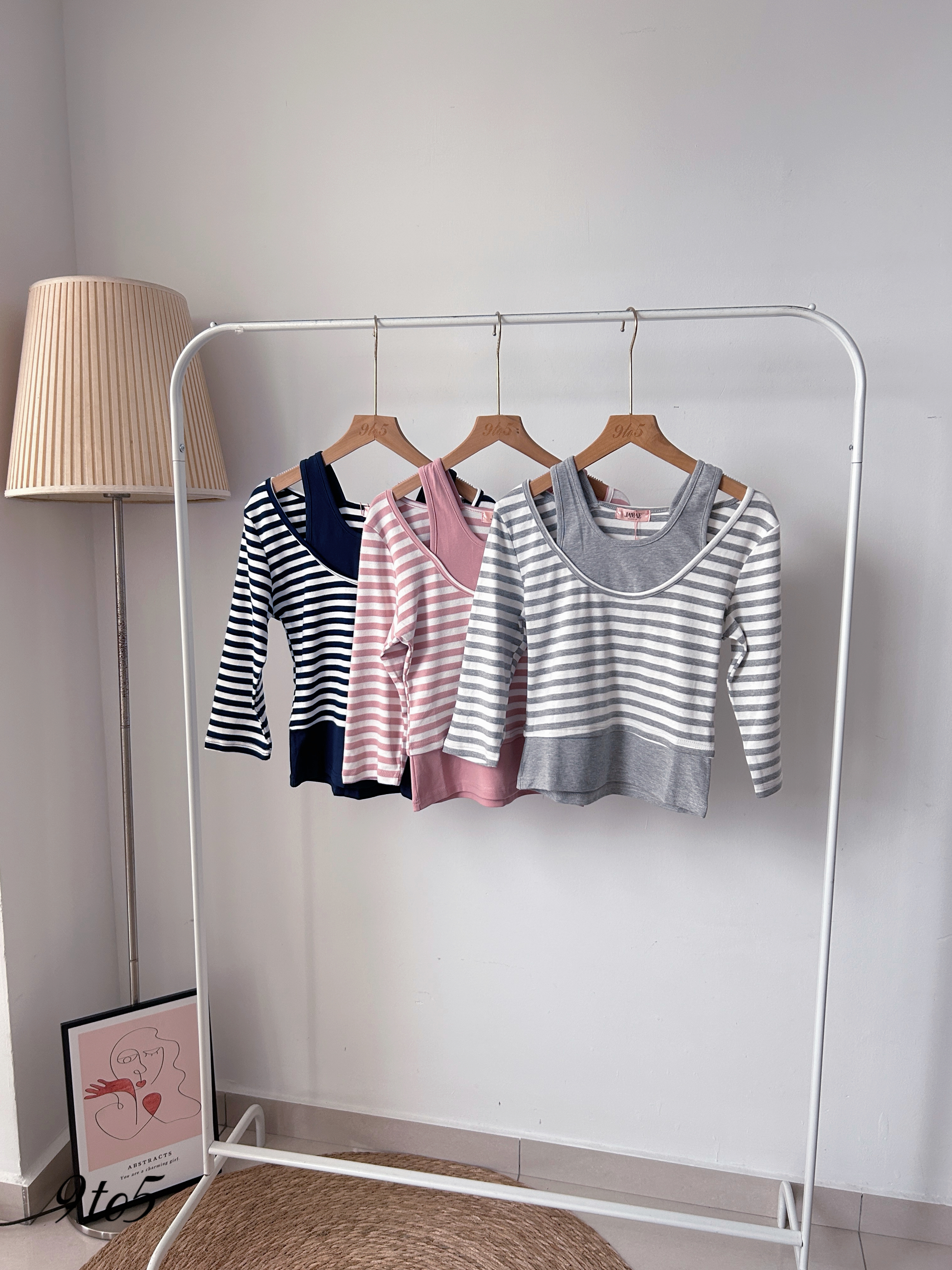 T4018 Fake 2pcs Stripes Tee - 3 Colors 