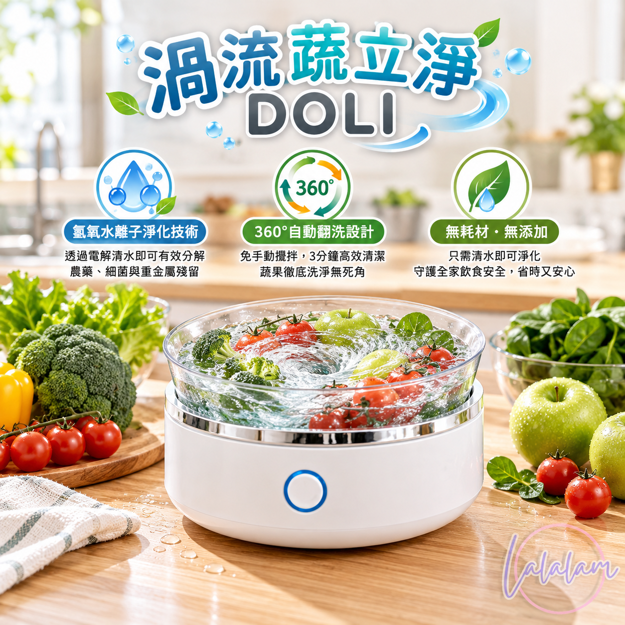 [渦流蔬立淨] DOLI｜360°淨化系列｜氫氧水離子｜自動翻洗｜無耗材【10/19 截單，預計 :10月尾至11月中發貨】