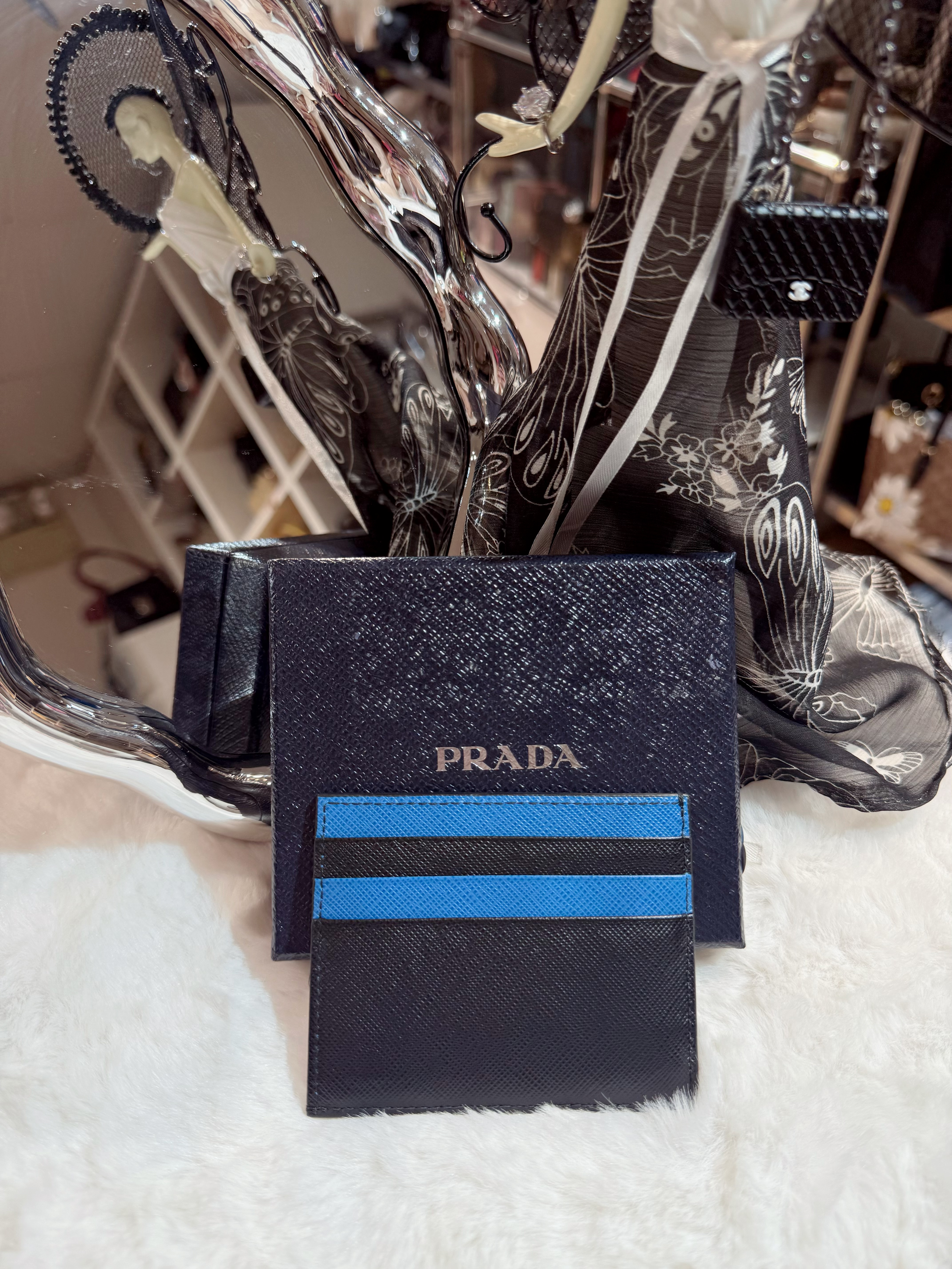 Prada card holder 7cc/sf/blk/blue