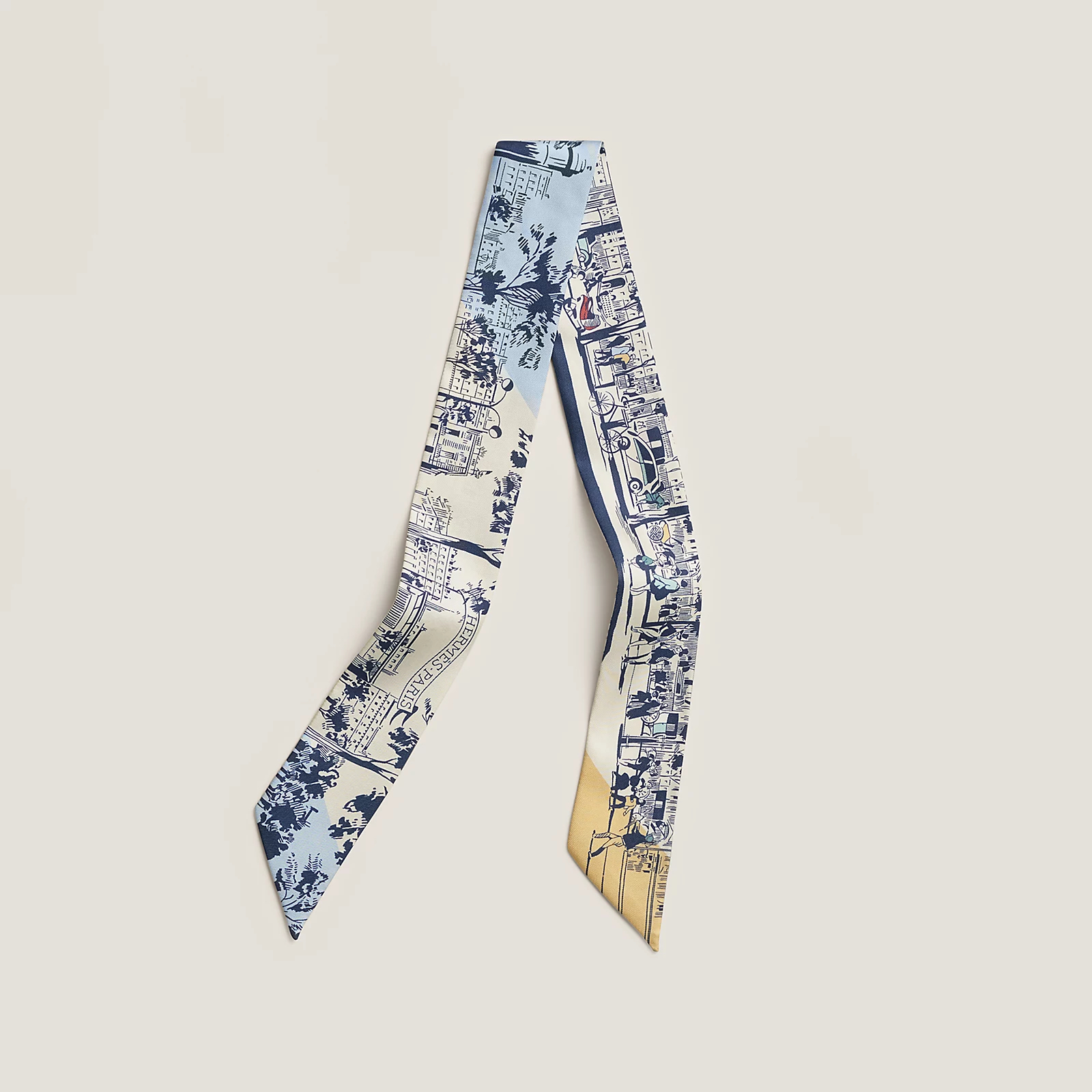 Hermès 全新🆕 100%絲 A l'Ombre des Boulevards圖案 Twilly