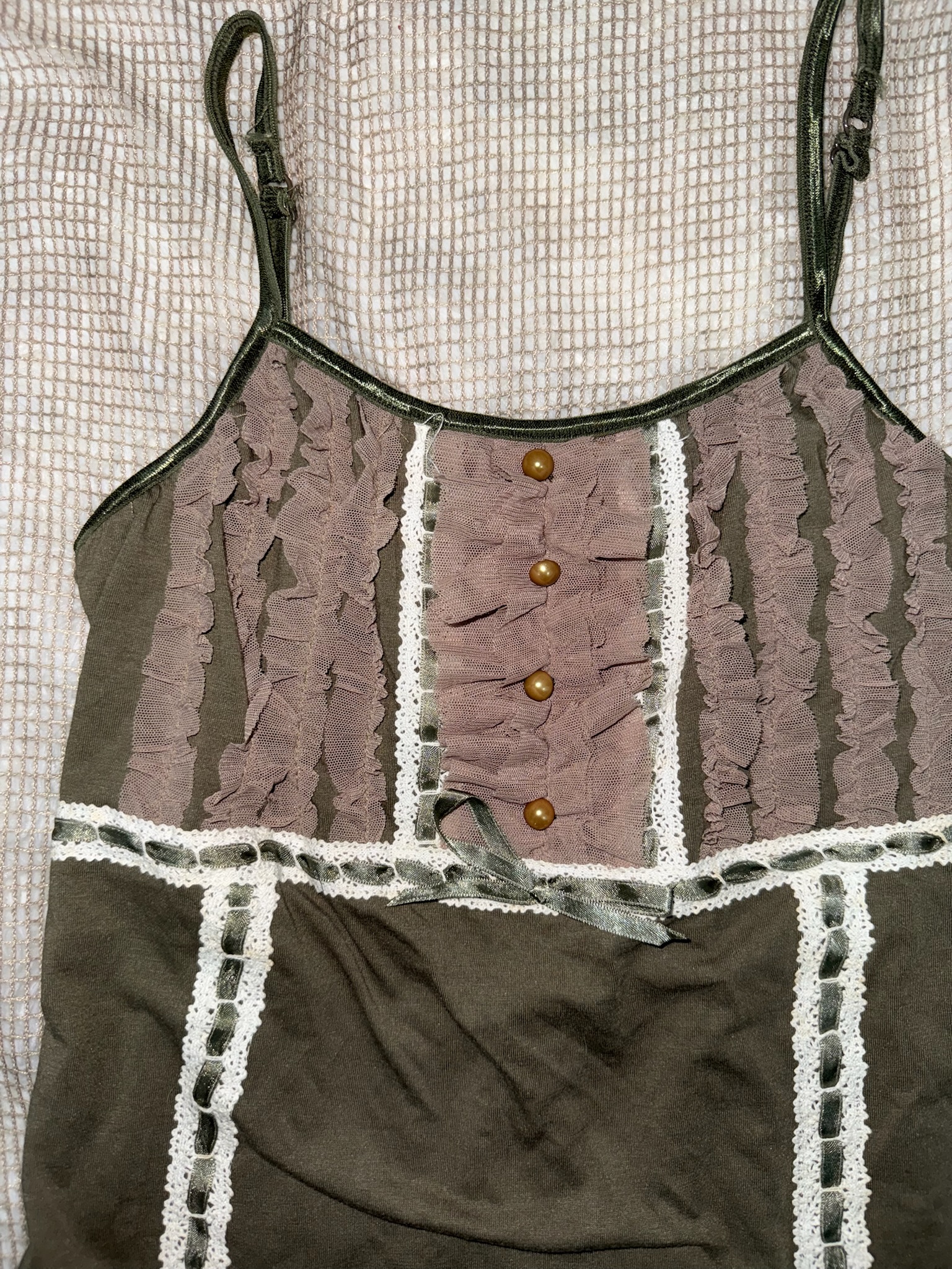 Ruffle Lace-Trim Empire Waist with Bow Cami Top 