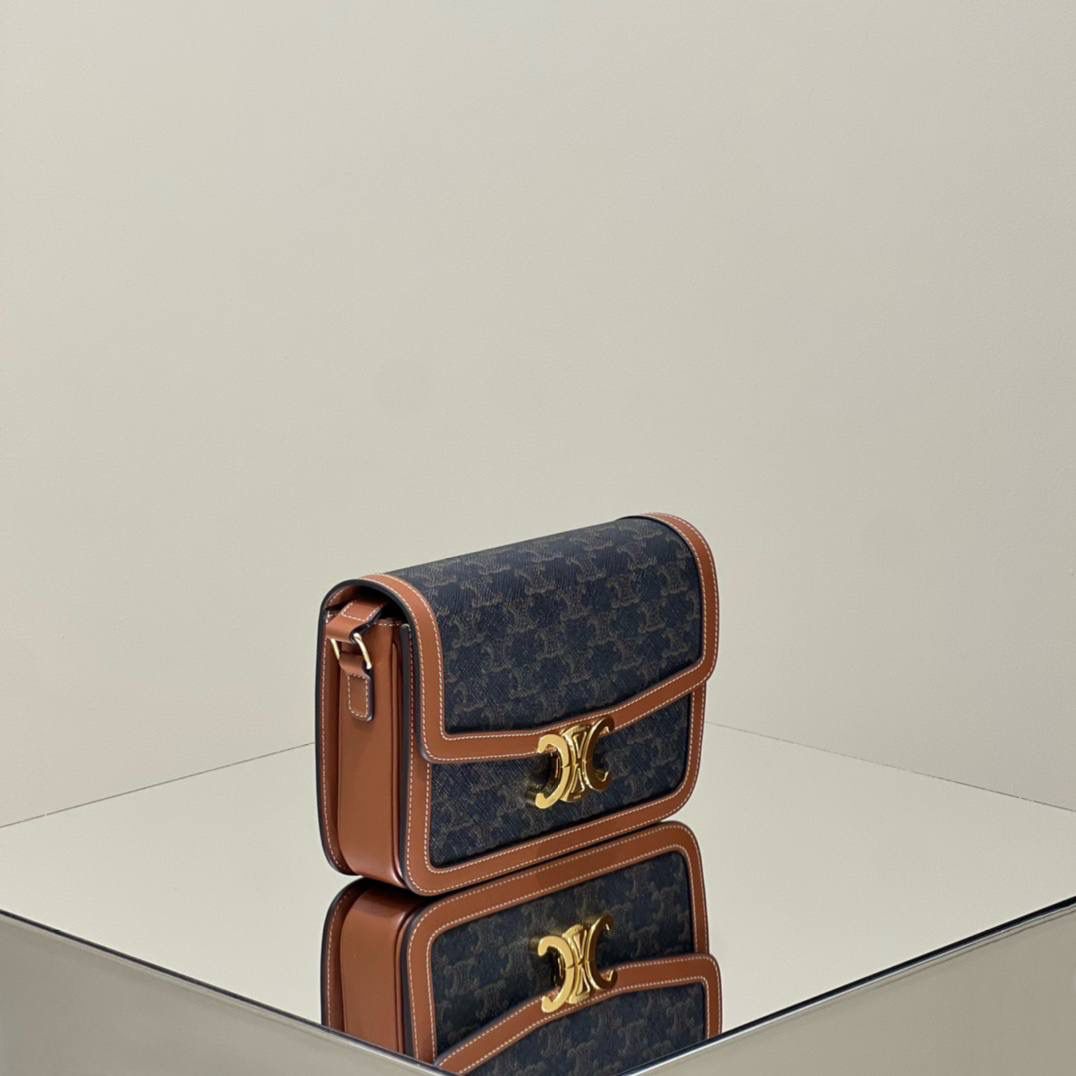 🔥大货实拍图 𝗖𝗘𝗟𝗜𝗡𝗘 ♥ 𝗧𝗥𝗜𝗢𝗠𝗣𝗛𝗘 𝗕𝗢𝗫 型号：191242 中号尺寸：22.5*16*7cm 小号尺寸：18.5*14*6cm 𝑪𝒆𝒍𝒊𝒏𝒆老花凯旋门，老花配纯色包边的设计，散发着法式优雅的气息，简直是复古到心坎儿😍