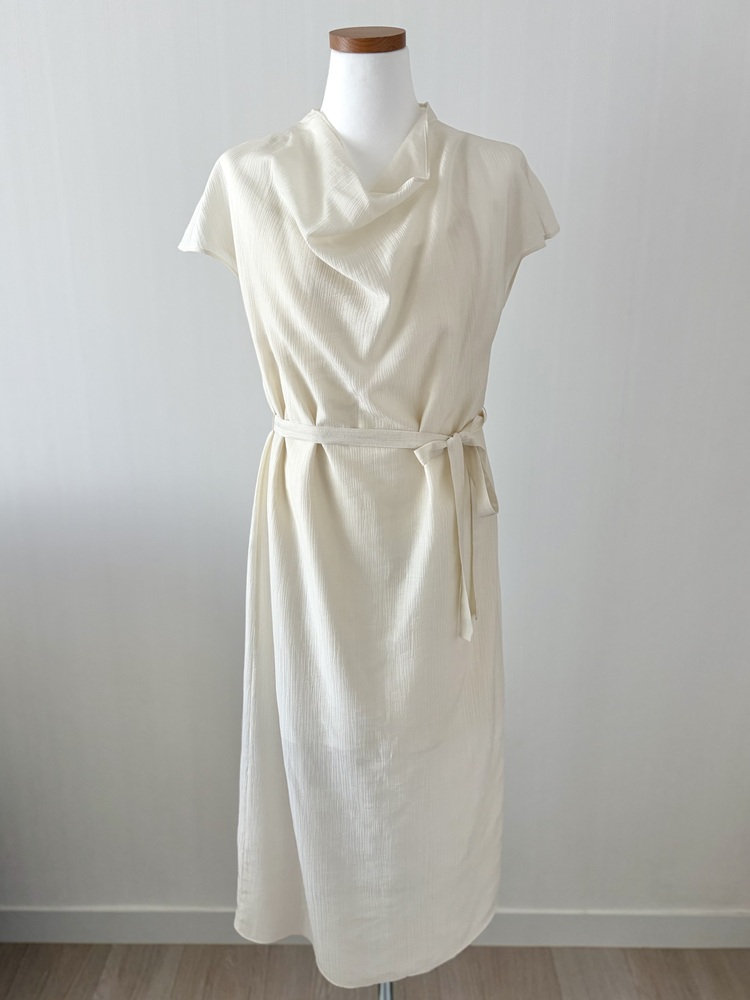 Draped Neck Dress with Inner Slip (Cream)