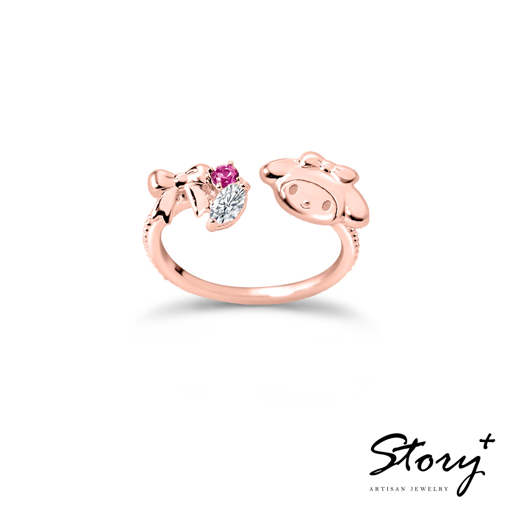 📦訂購 台灣限定 三麗鷗SanrioＸSTORY故事銀飾 My Melody 美樂蒂 學院Mix系列 玫瑰金晶鑽純銀戒指