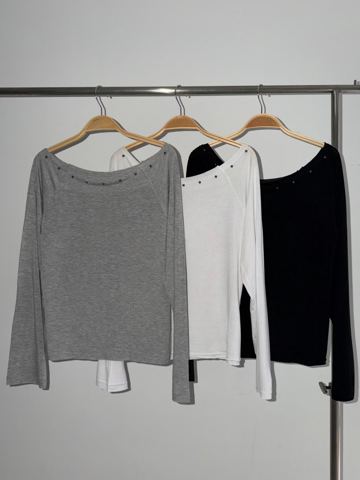 韓國寬鬆窩釘斜膊top