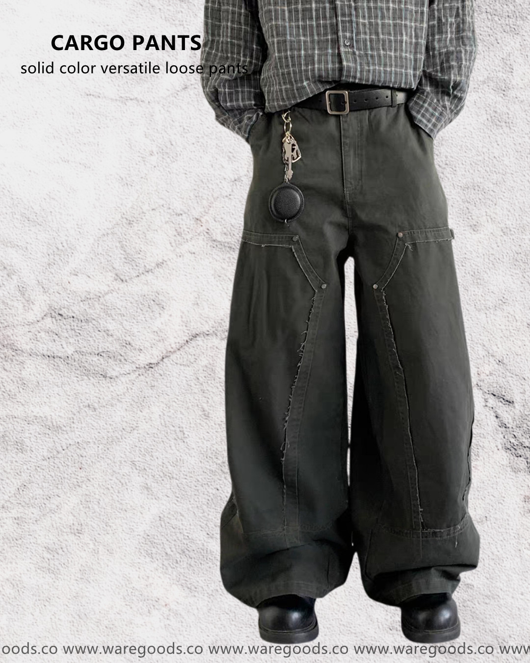 W3157 設計感口袋直筒工裝褲