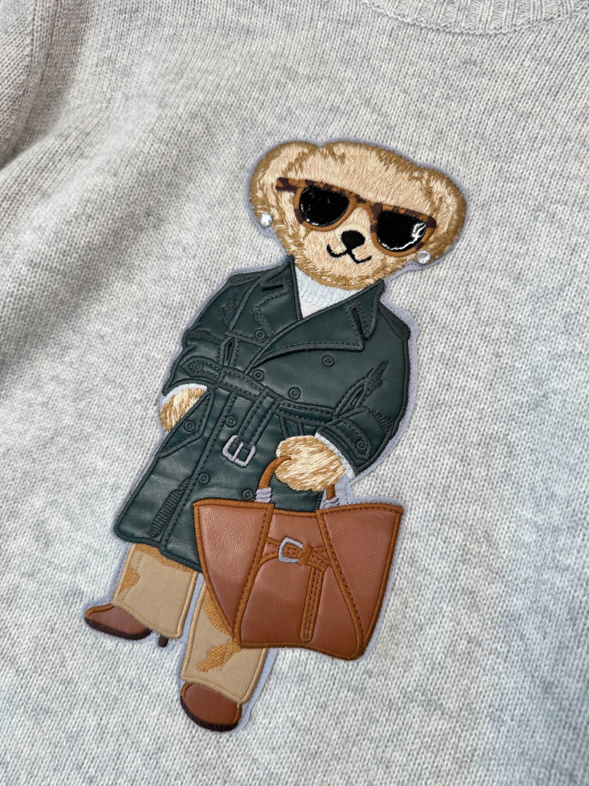 【頂級原單】Ralph Lauren 灰色墨鏡小熊針織衫