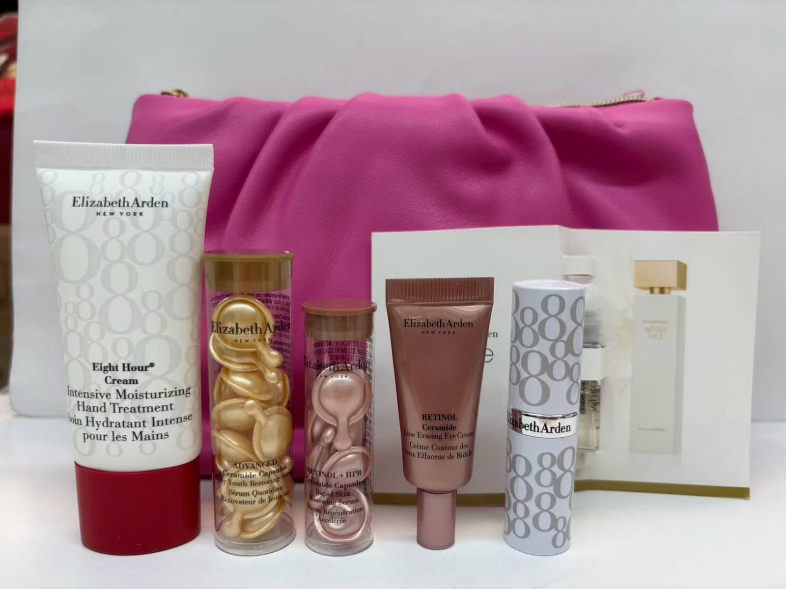 *Elizabeth Arden雅頓6件小樣+桃紅色化妝包*