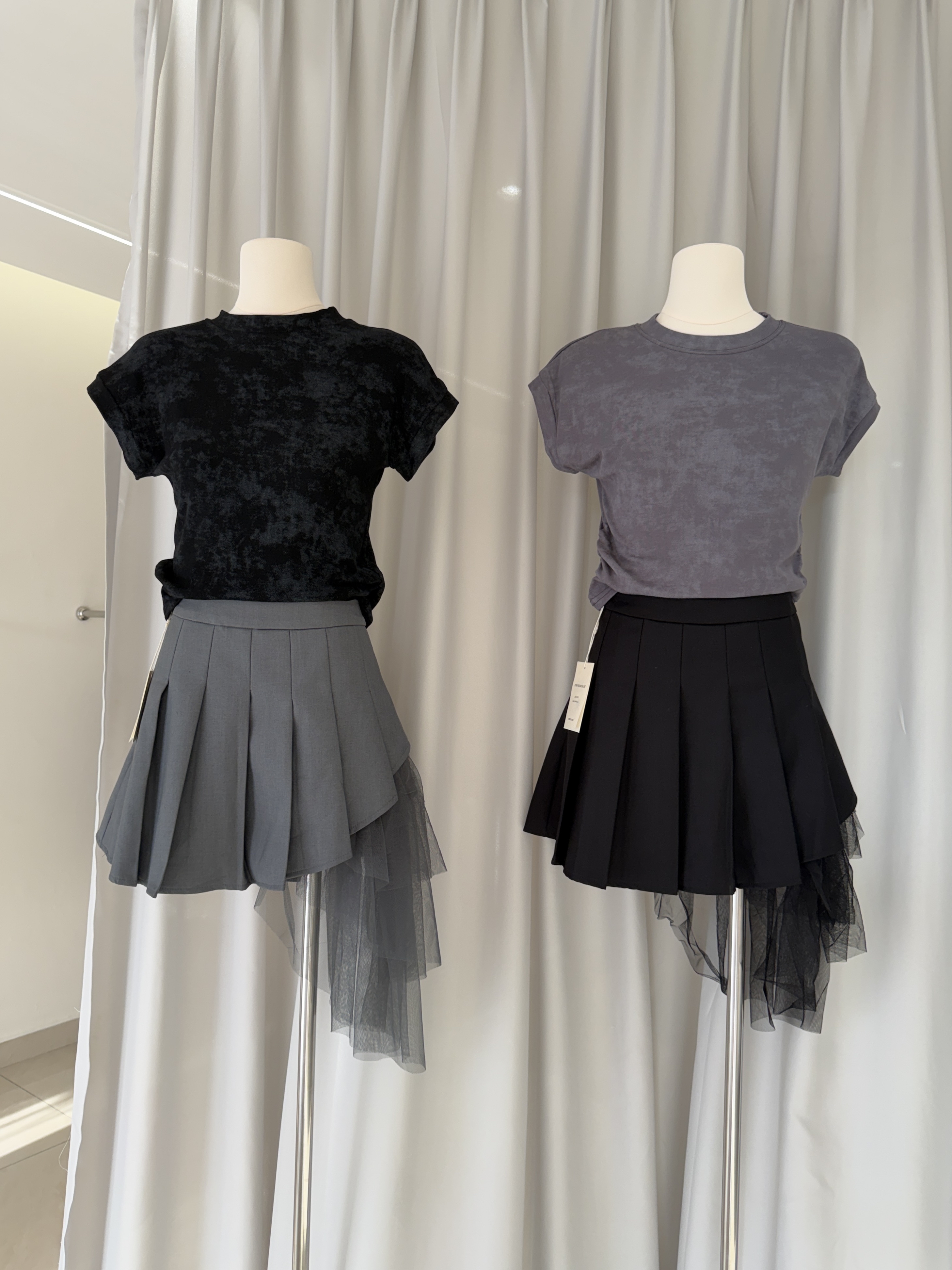 6645 高级感网纱拼接百褶裙