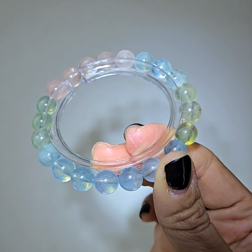 Morganite bracelets with 9mm beads in pink, blue, and green - MGN21