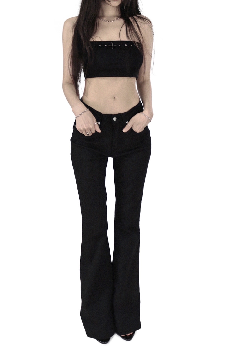 Studded Flap Pocket Bootcut Pants