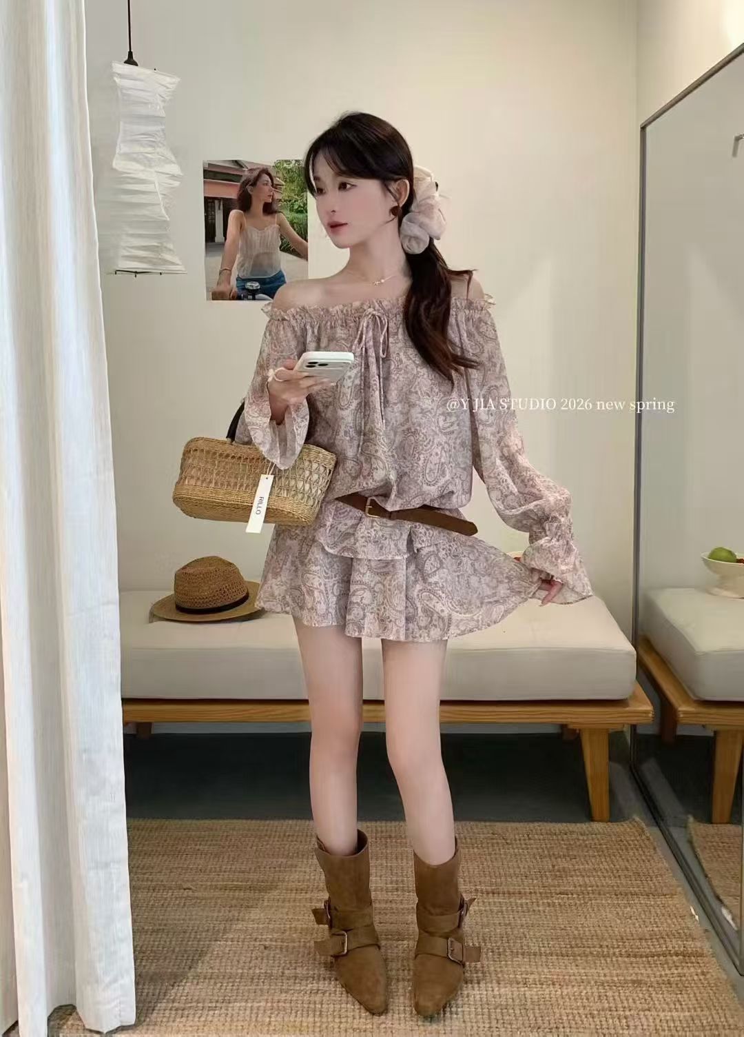 1773 Paisley Off-Shoulder Set法式度假佩斯里腰果套装