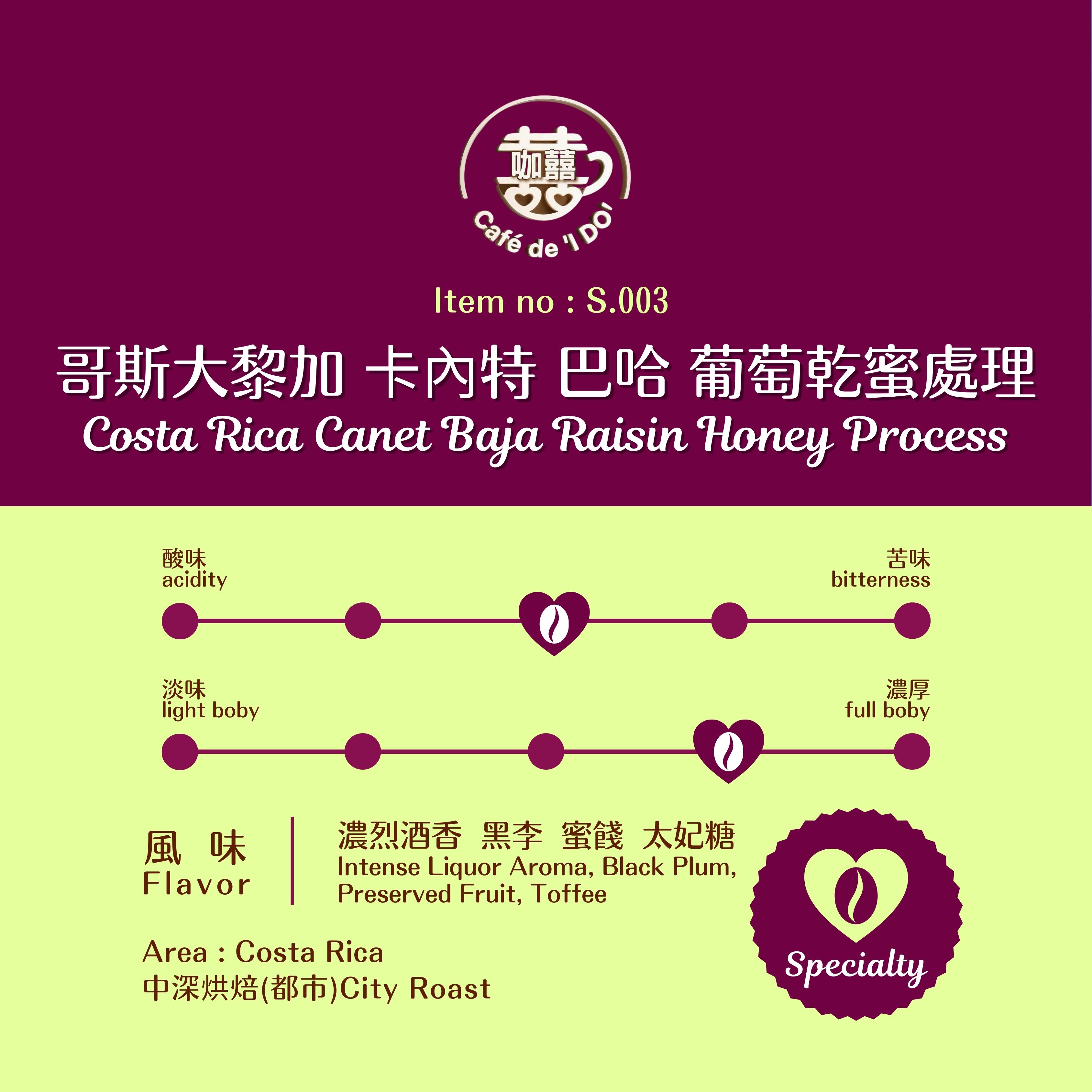 哥斯大黎加 卡內特 巴哈 葡萄乾蜜處理Costa Rica Canet Baja Raisin Honey Process (Drip Coffee)