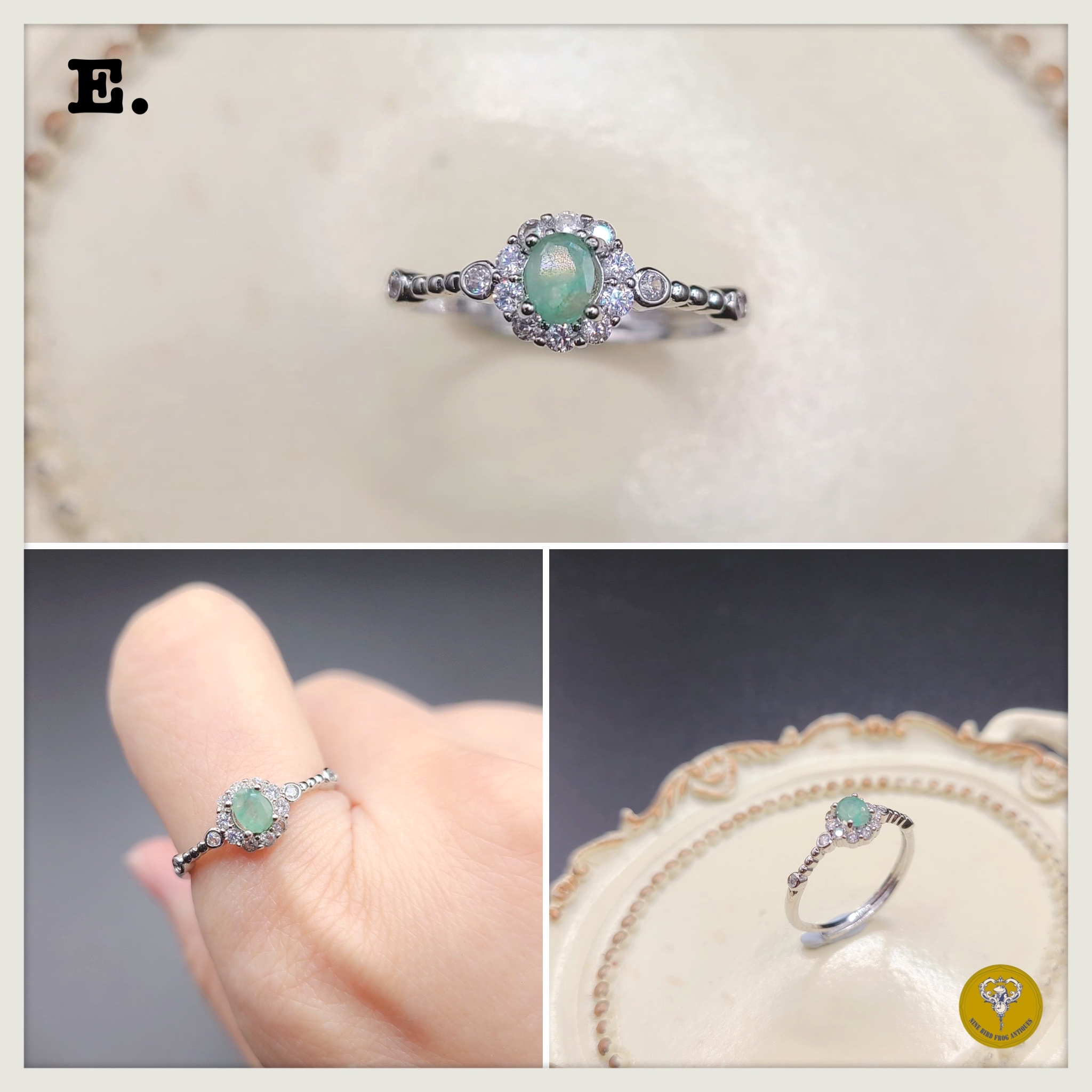 天然紅藍綠寶石銅鍍白金戒指