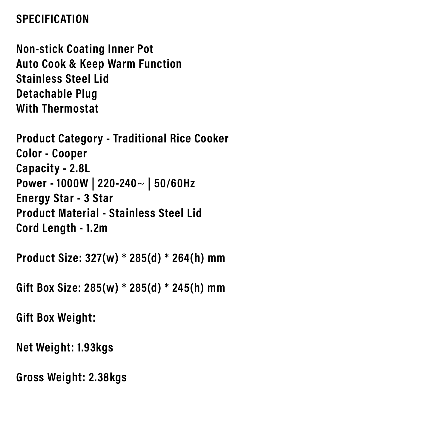 Faber 2.8L Rice Cooker (FRC628)
