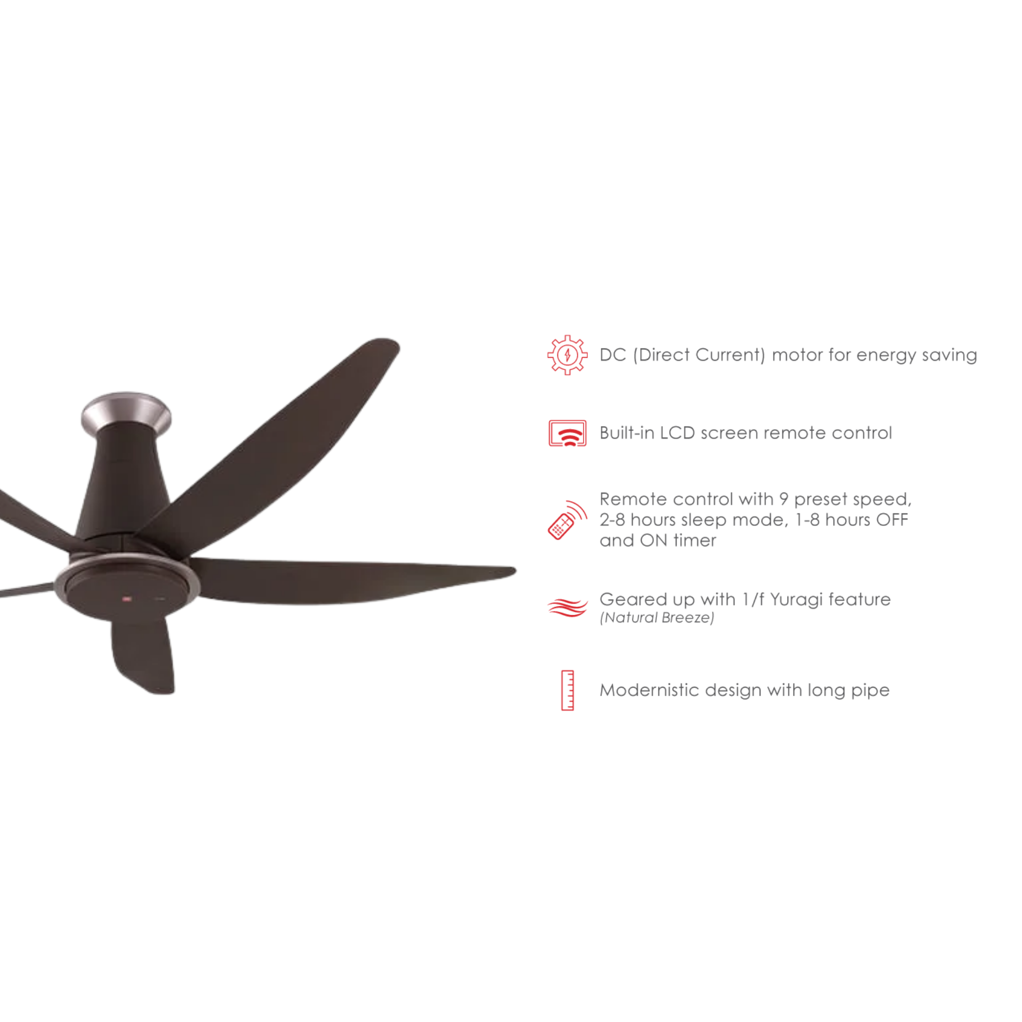 KDK 60" Kaze Remote Ceiling Fan K15YX-PBR (Long Rod)